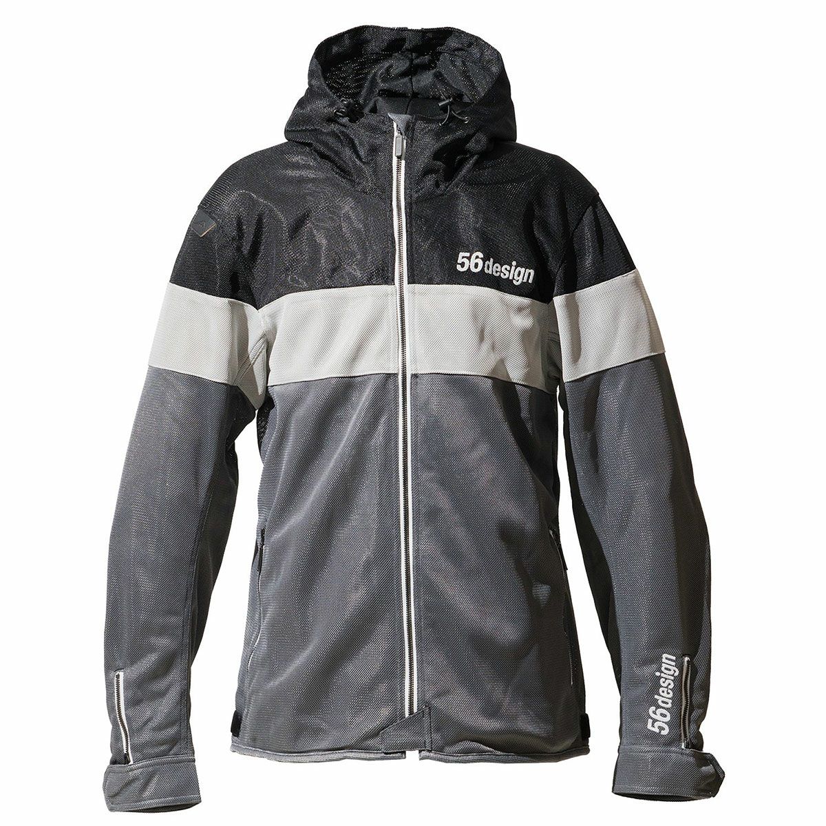 56design｜ボーダー メッシュ パーカー｜ファブリック｜ブラック×グレー