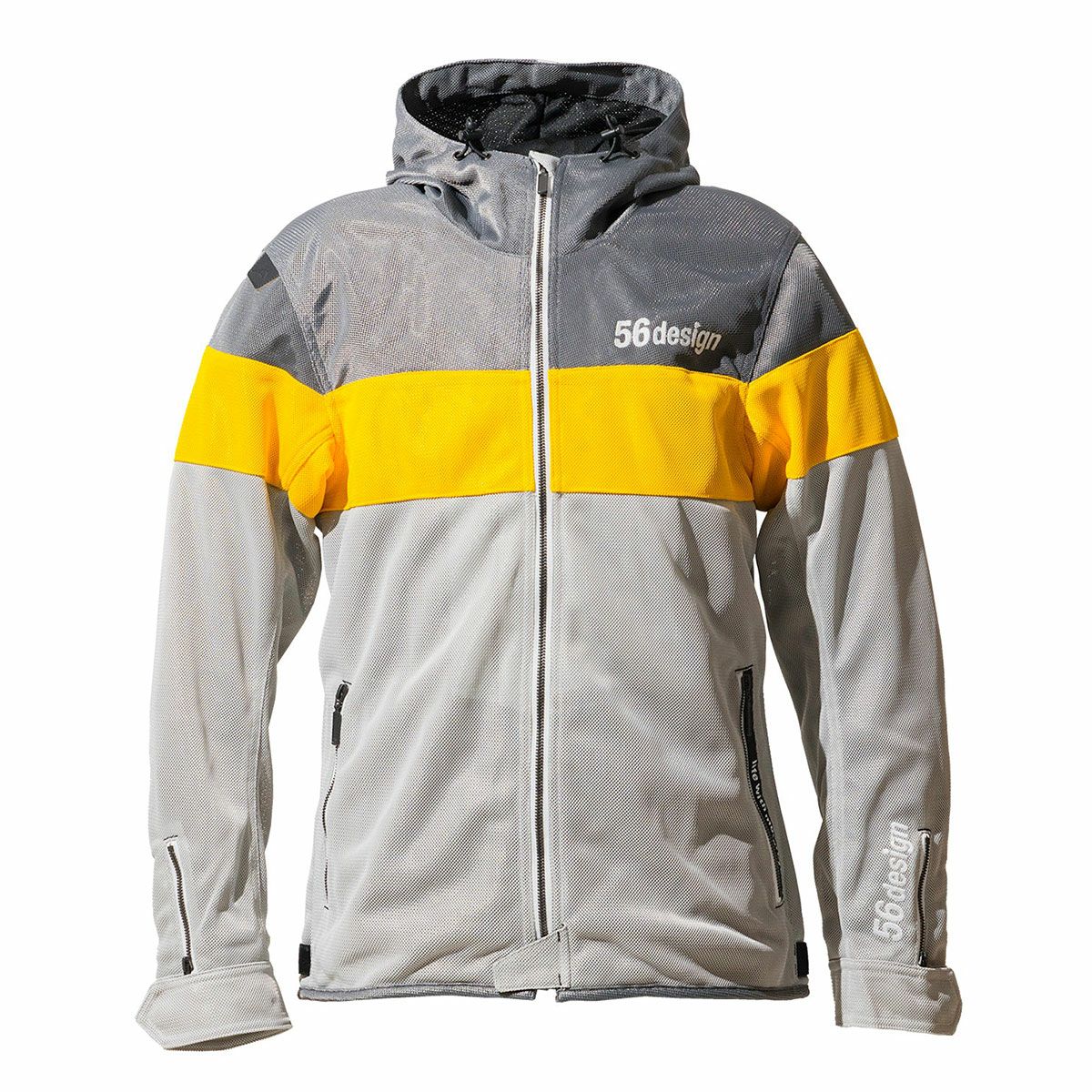 56design｜ボーダー メッシュ パーカー｜ファブリック｜グレー×イエロー