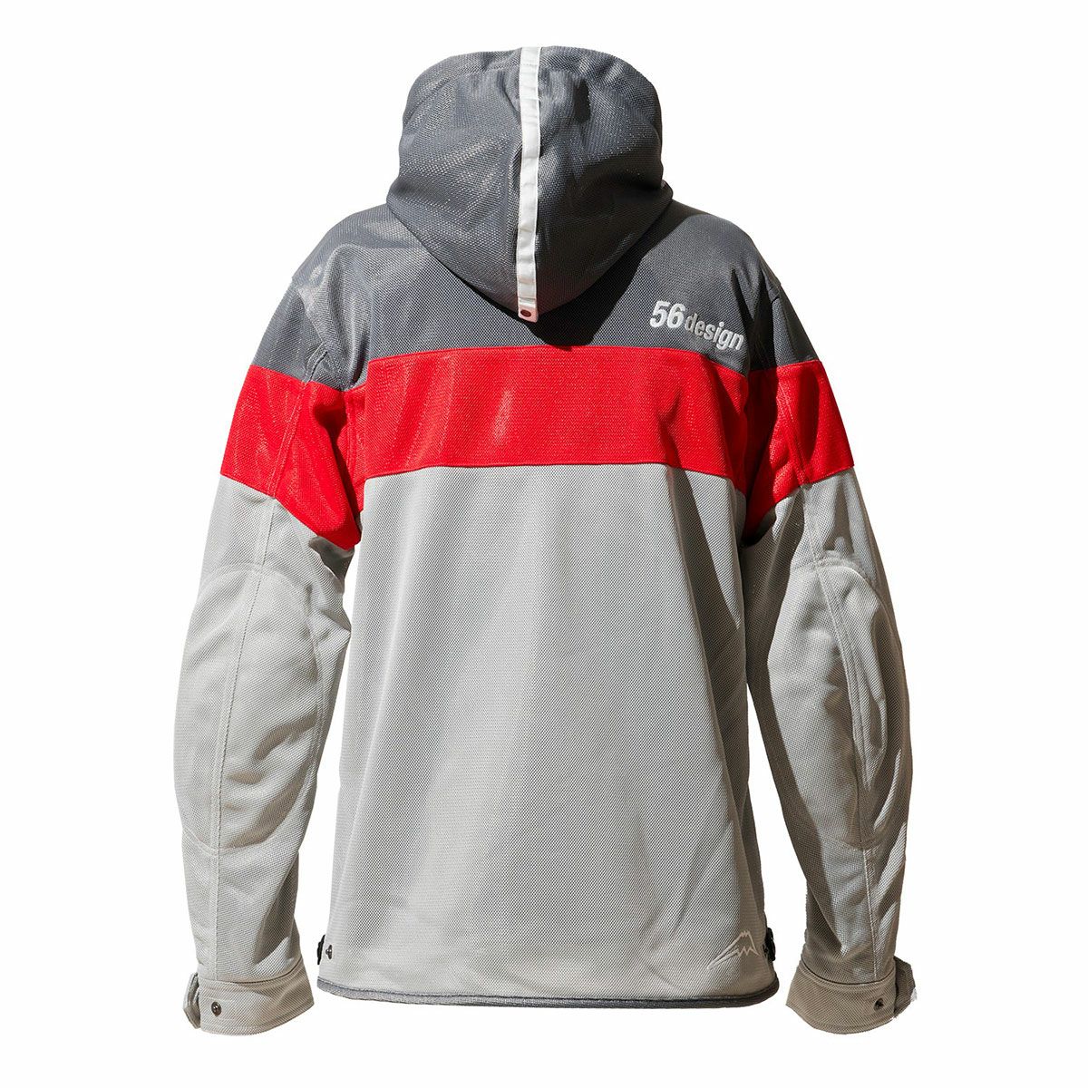 56design｜ボーダー メッシュ パーカー｜ファブリック｜グレー×レッド