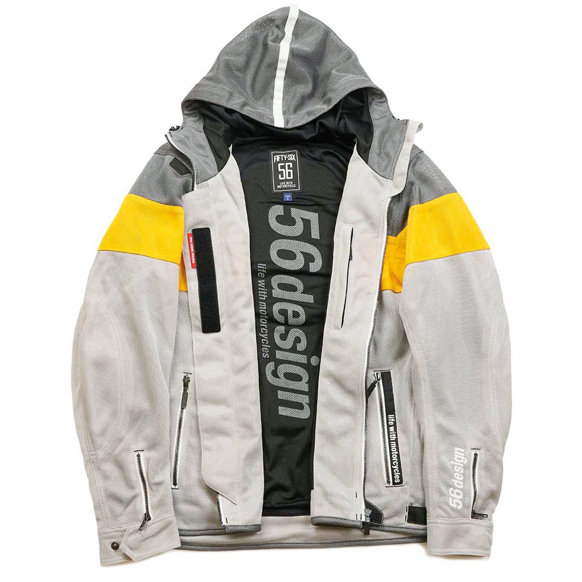 56design｜ボーダー メッシュ パーカー｜ファブリック｜グレー×イエロー