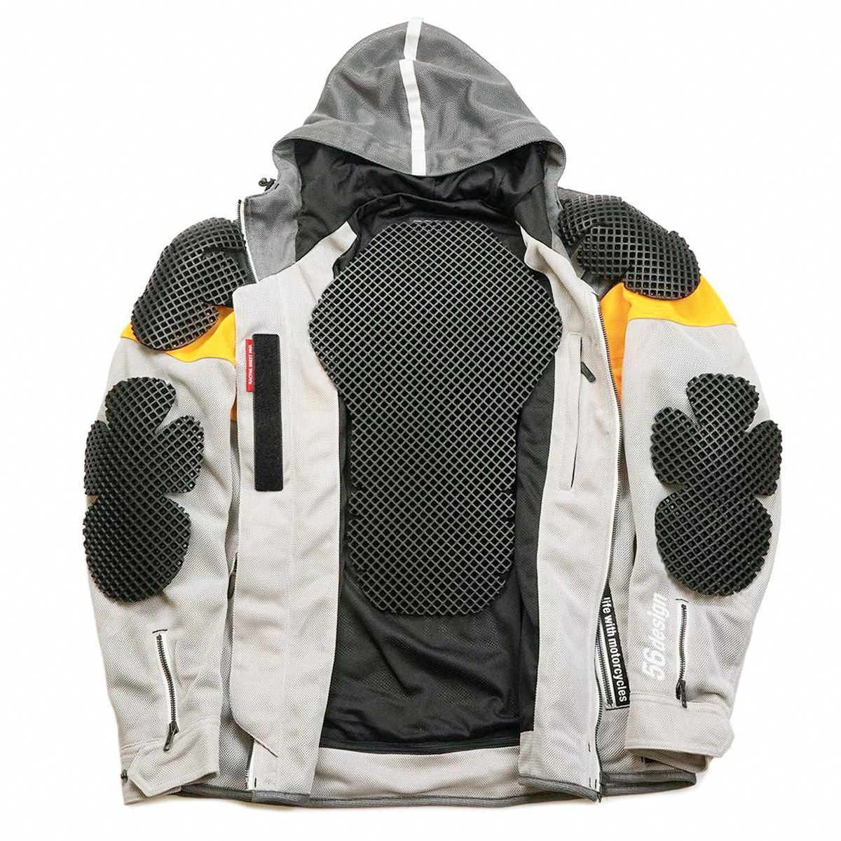 56design｜ボーダー メッシュ パーカー｜ファブリック｜グレー×イエロー