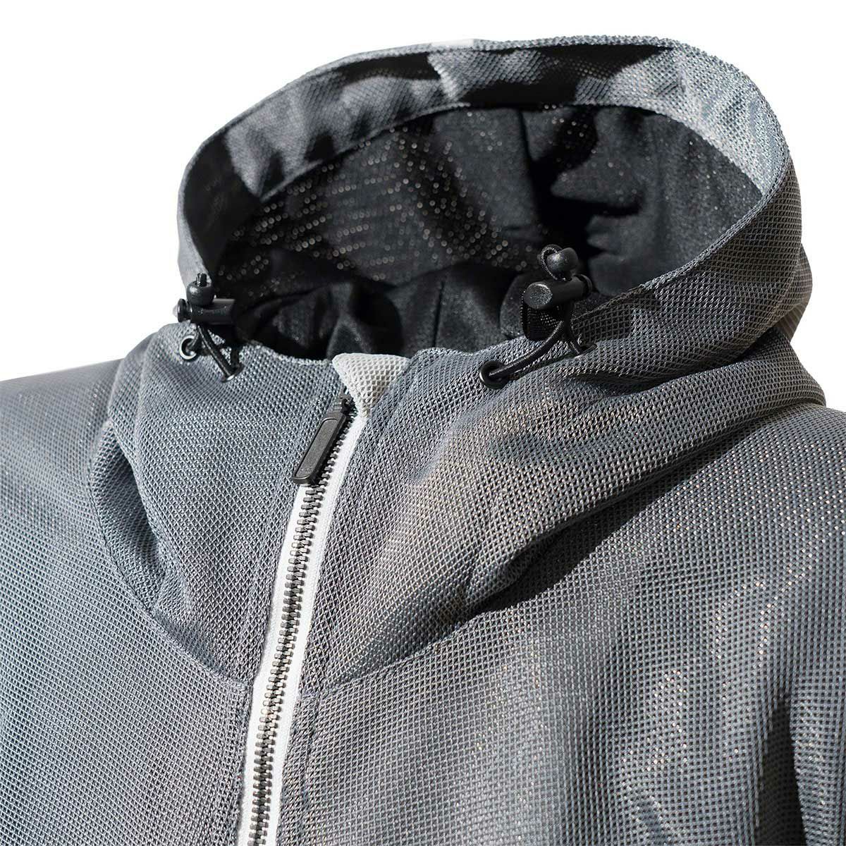 56design｜ボーダー メッシュ パーカー｜ファブリック｜グレー×レッド