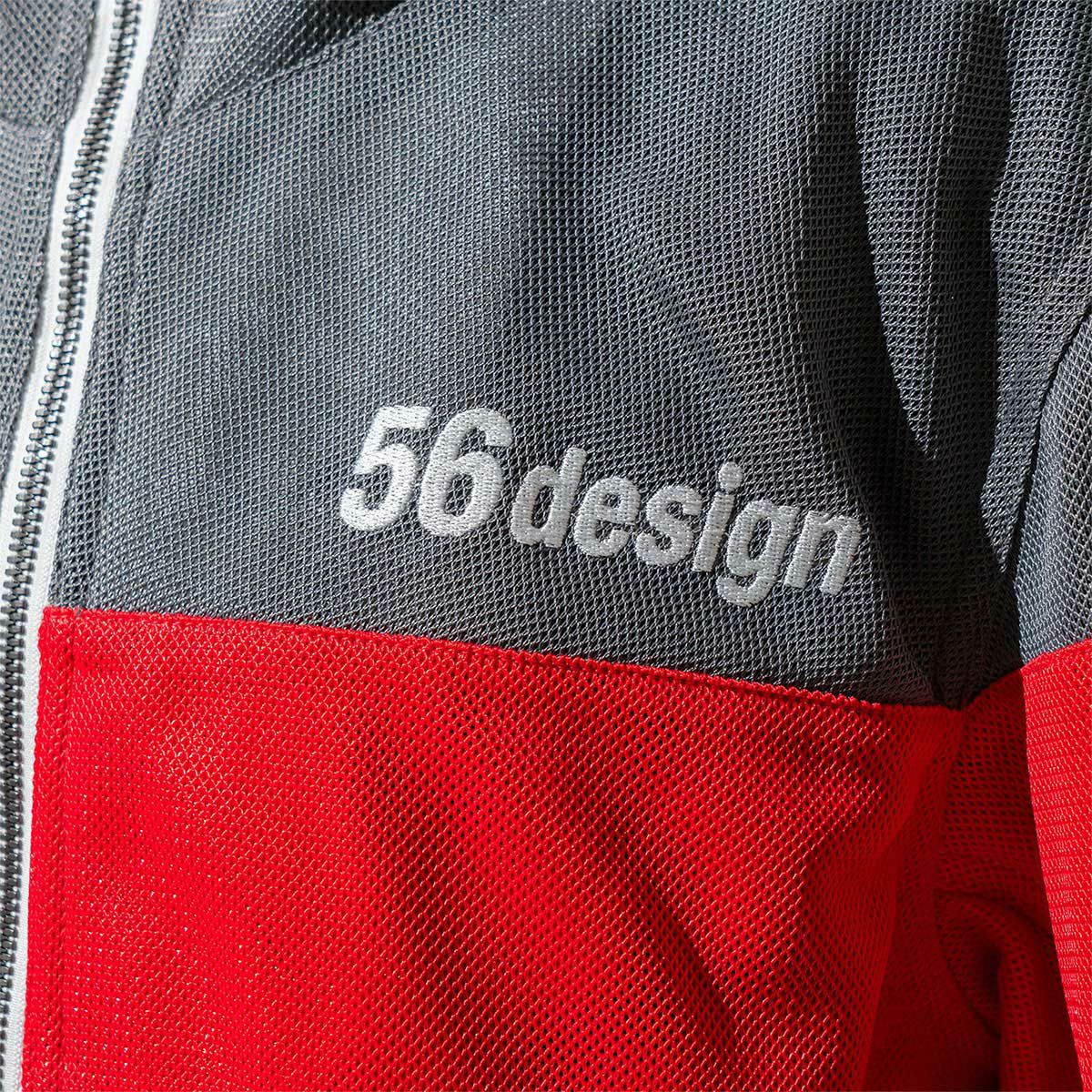 56design｜ボーダー メッシュ パーカー｜ファブリック｜グレー×レッド