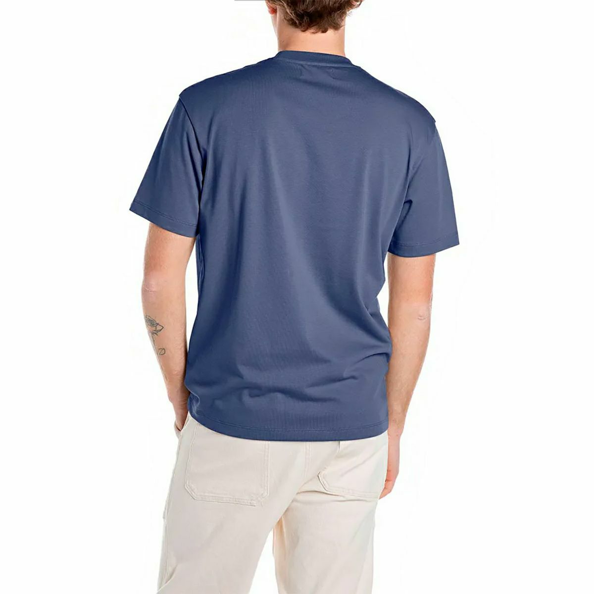 Replay｜リラックスフィット レタリング Tシャツ｜ミディアムブルー｜モデル着用