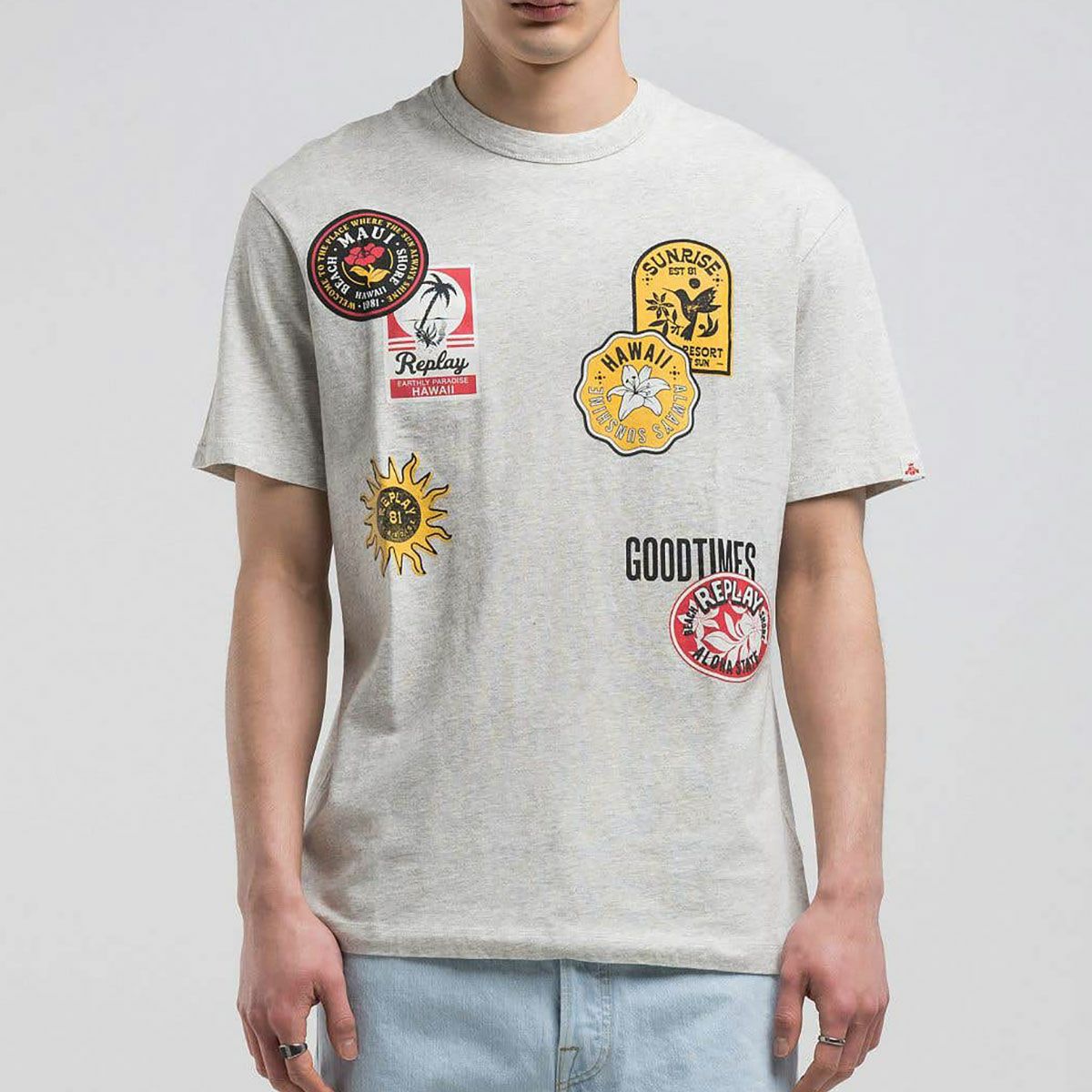 Replay｜エフェクト パッチ Tシャツ｜ライトグレーメランジ