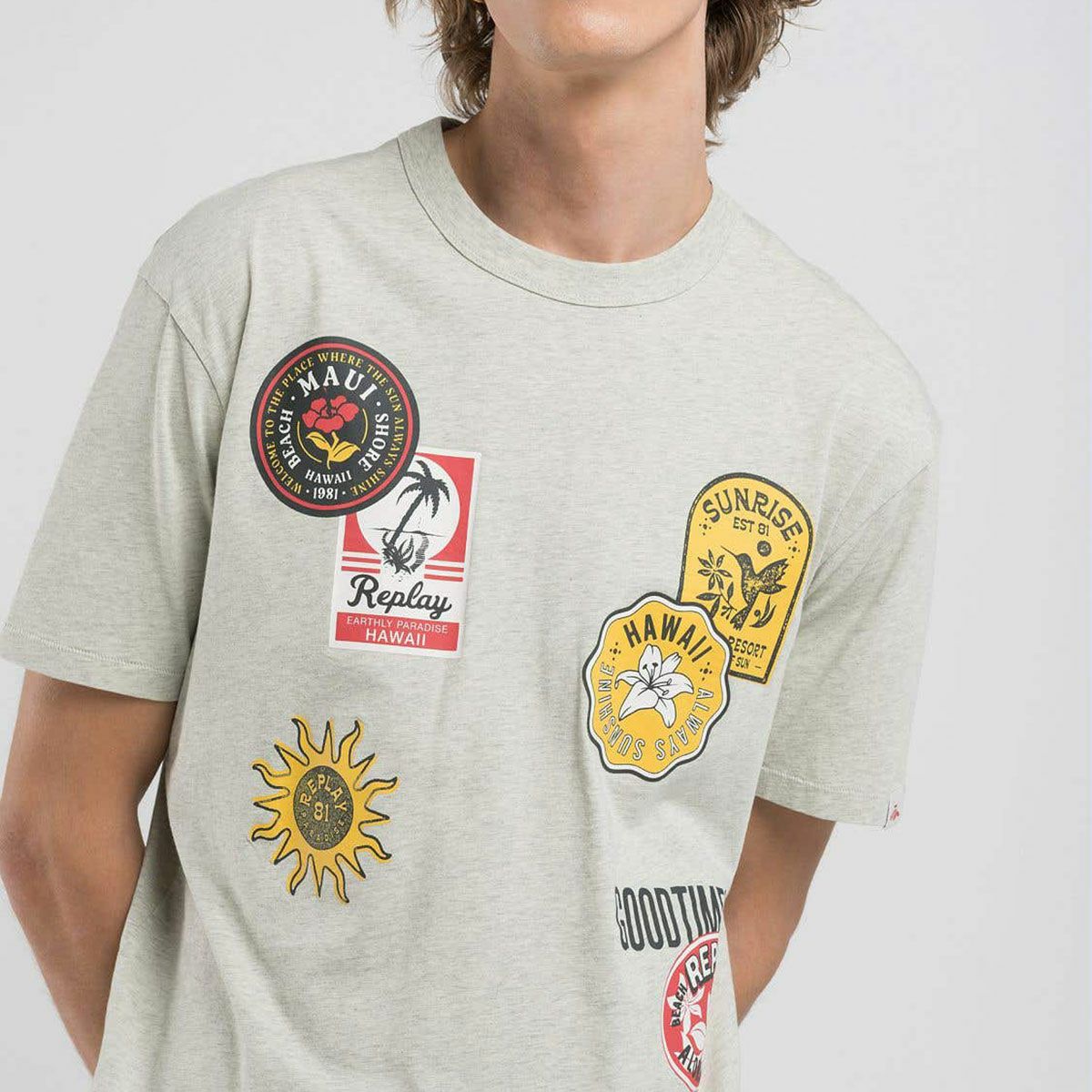 Replay｜エフェクト パッチ Tシャツ｜ライトミントメランジ｜モデル着用