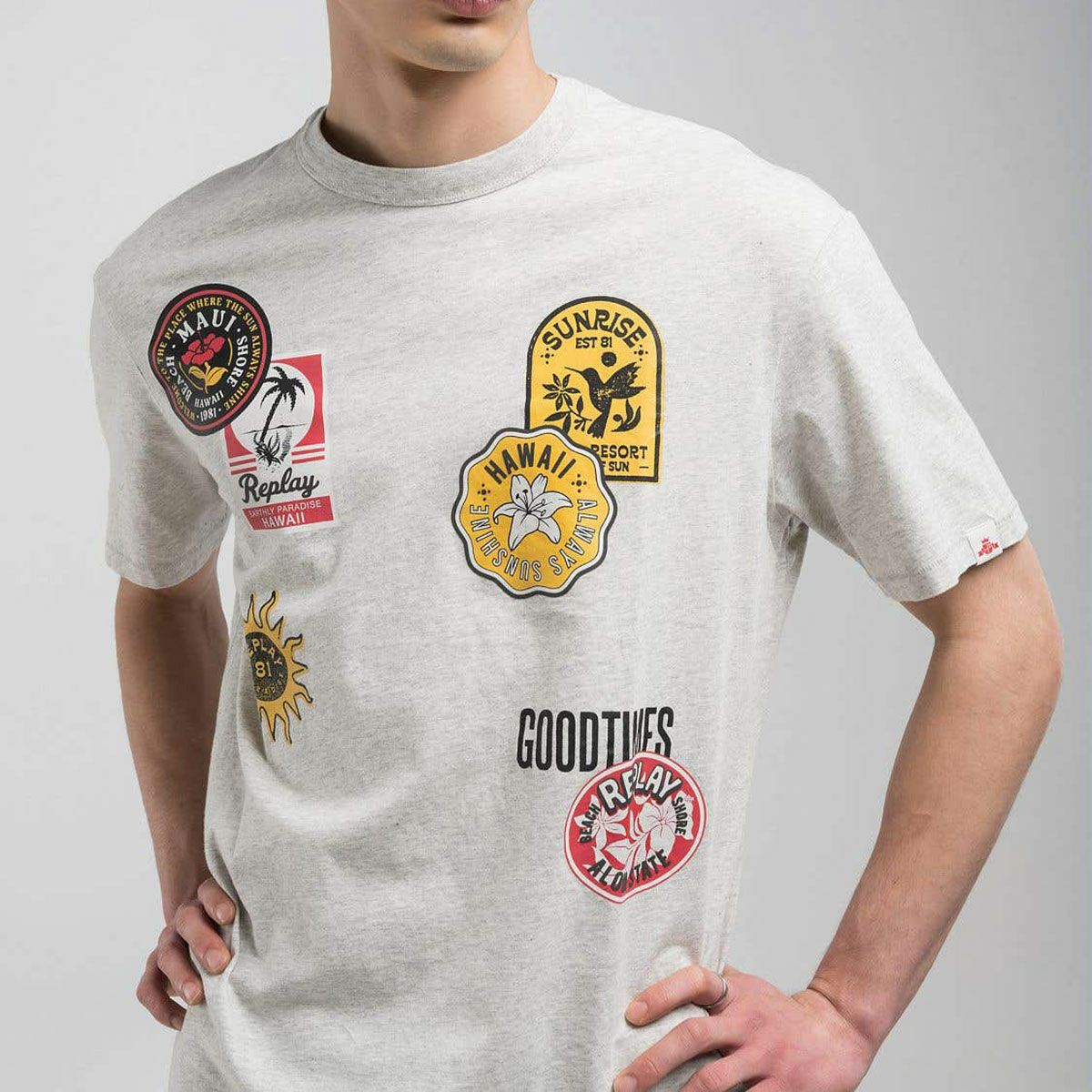 Replay｜エフェクト パッチ Tシャツ｜ライトグレーメランジ