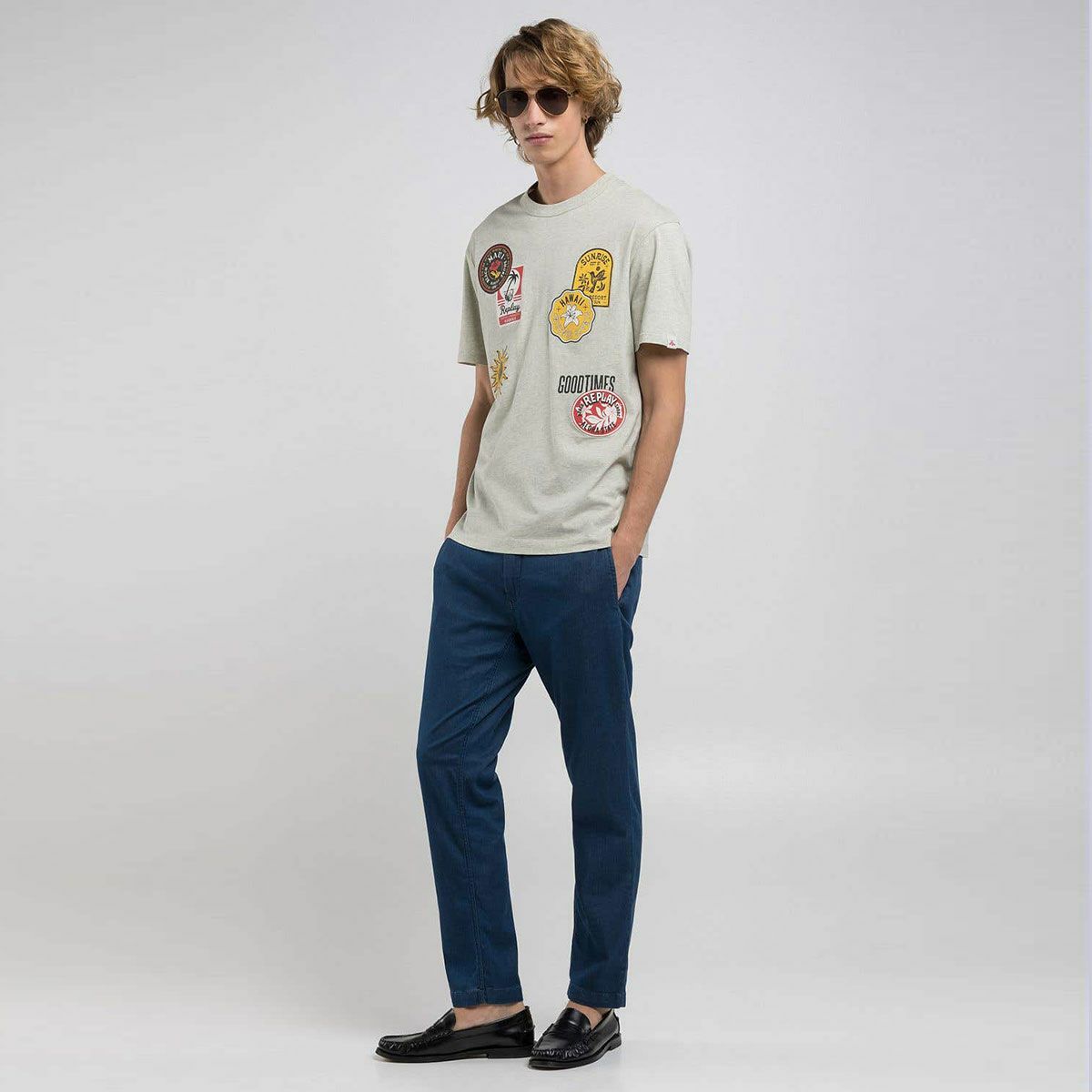 Replay｜エフェクト パッチ Tシャツ｜ライトミントメランジ｜モデル着用