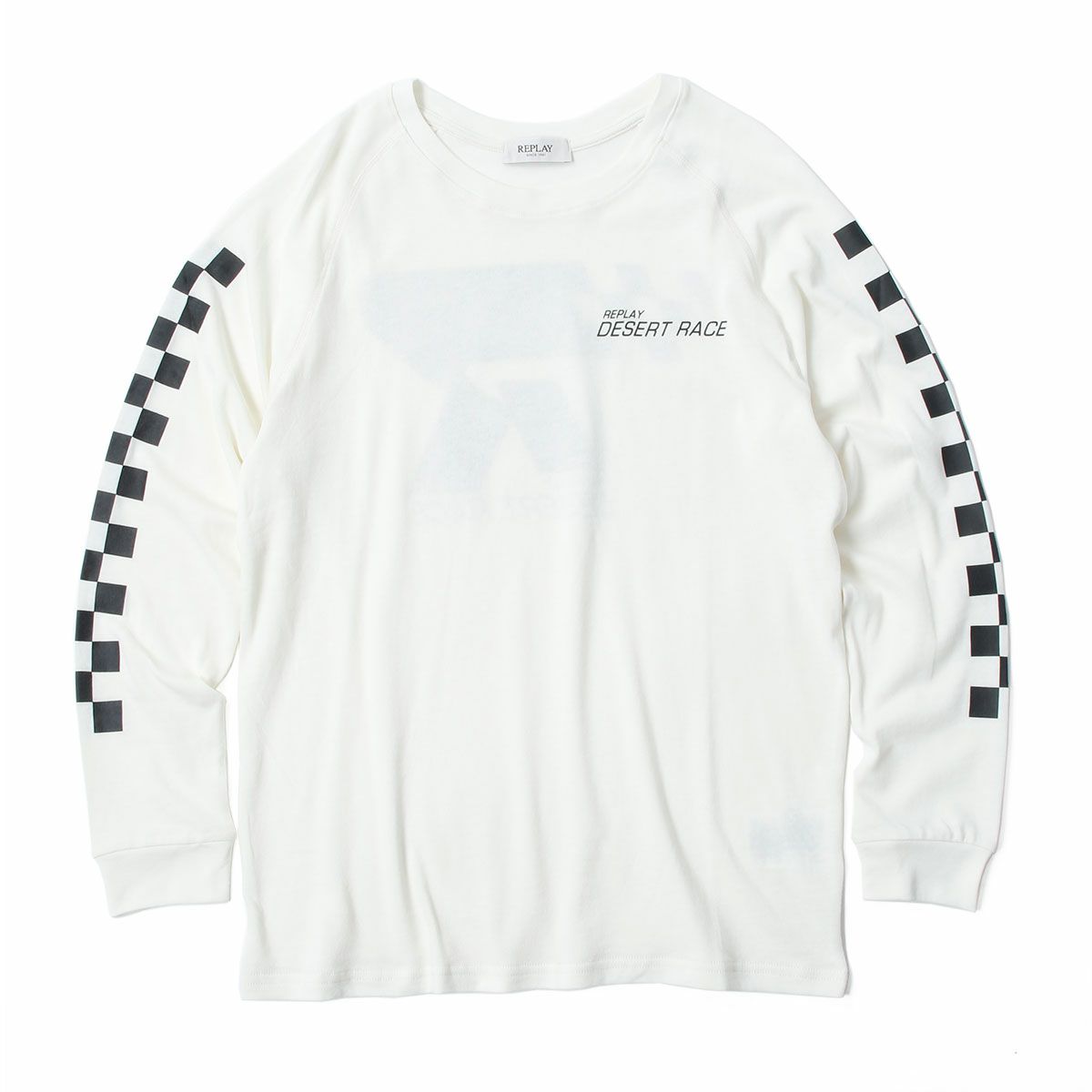 Replay｜チェッカープリント ロングスリーブ Tシャツ｜バターホワイト
