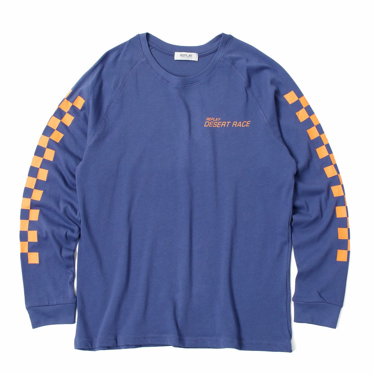Replay｜チェッカープリント ロングスリーブ Tシャツ｜スキッパーブルー
