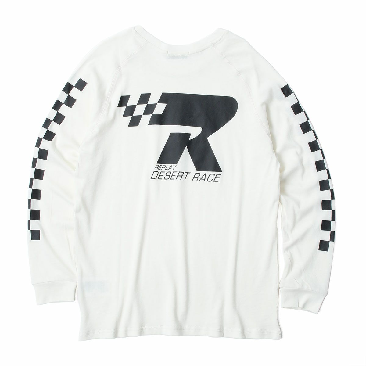 Replay｜チェッカープリント ロングスリーブ Tシャツ｜バターホワイト