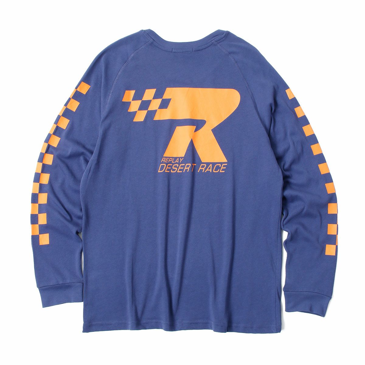 Replay｜チェッカープリント ロングスリーブ Tシャツ｜スキッパーブルー