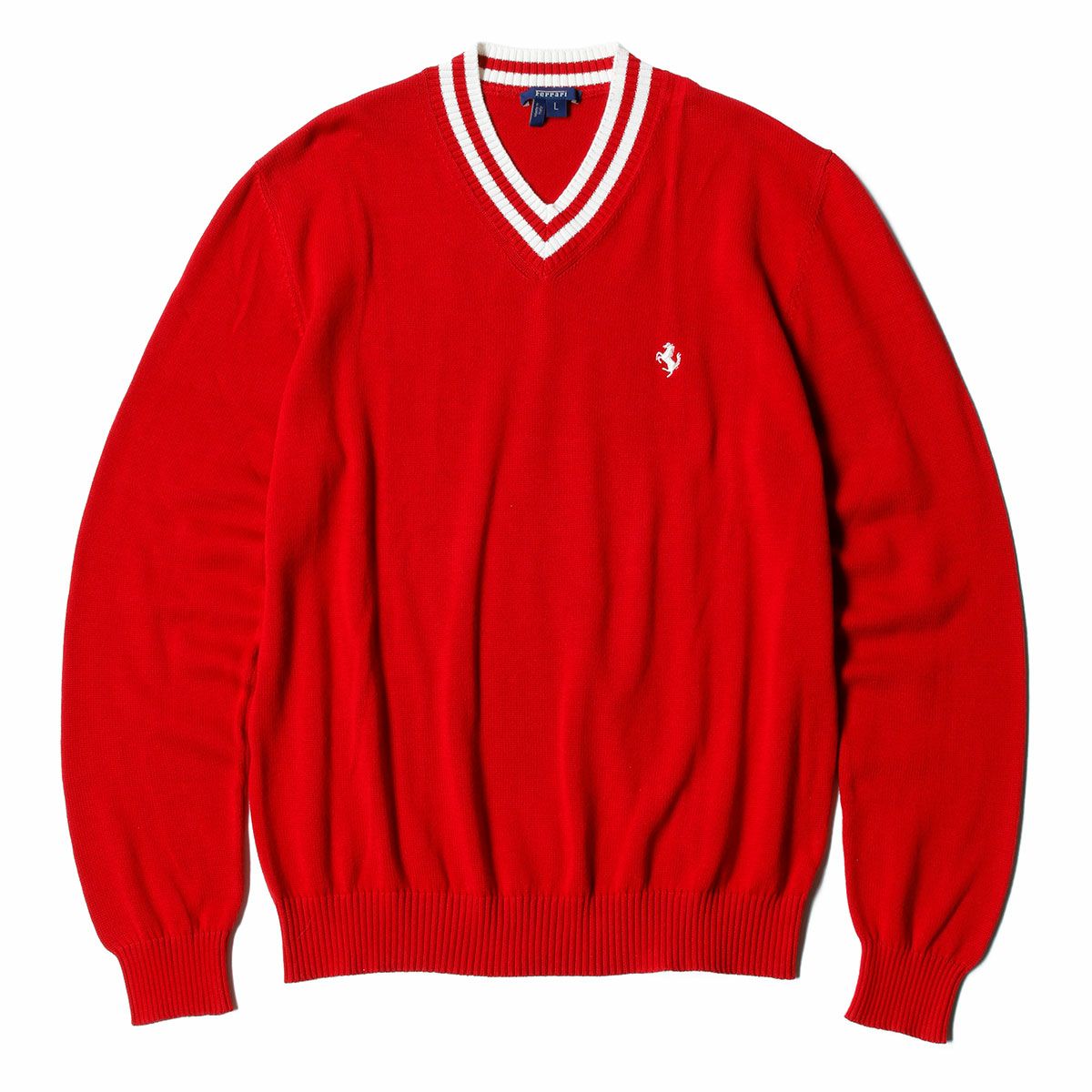 Ferrari｜フェラーリ スプリング Vネック プリント ホース カーディガン｜ニット｜レッド