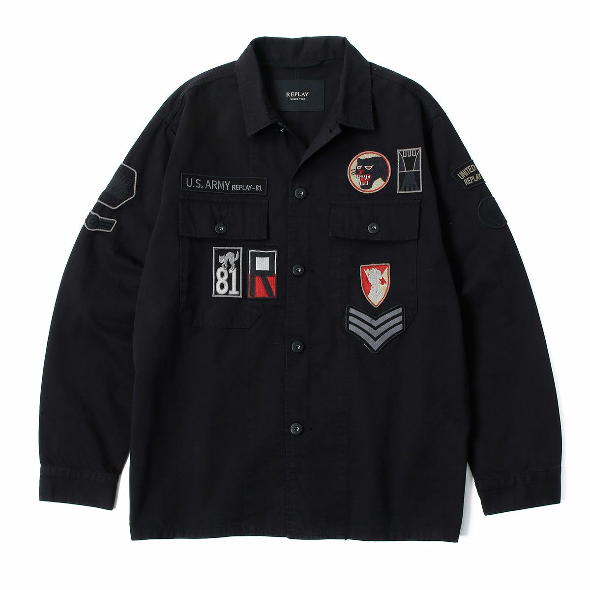 Replay｜ワッペン シャツジャケット｜ファブリック｜ブラック