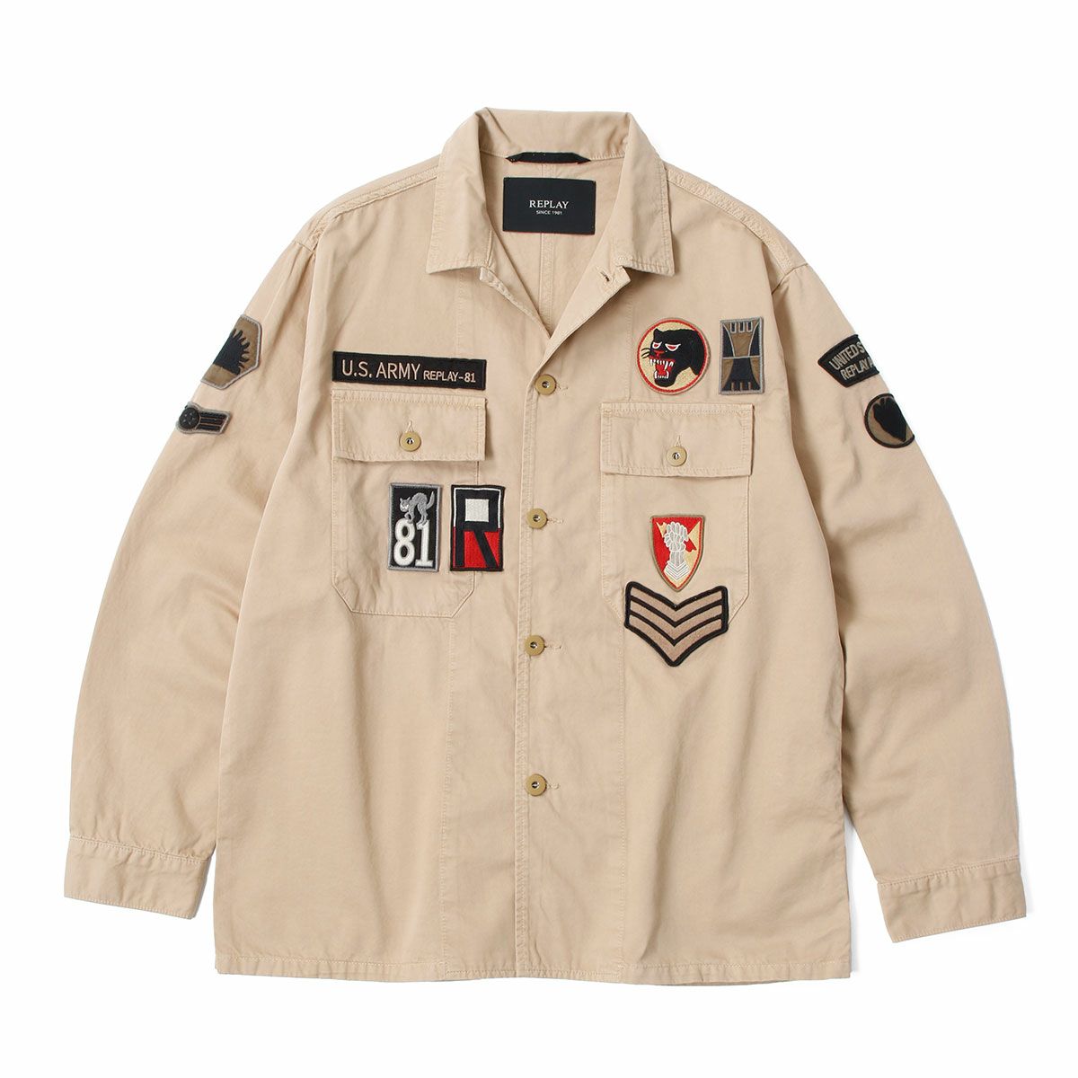 Replay｜ワッペン シャツジャケット｜ファブリック｜カーキ