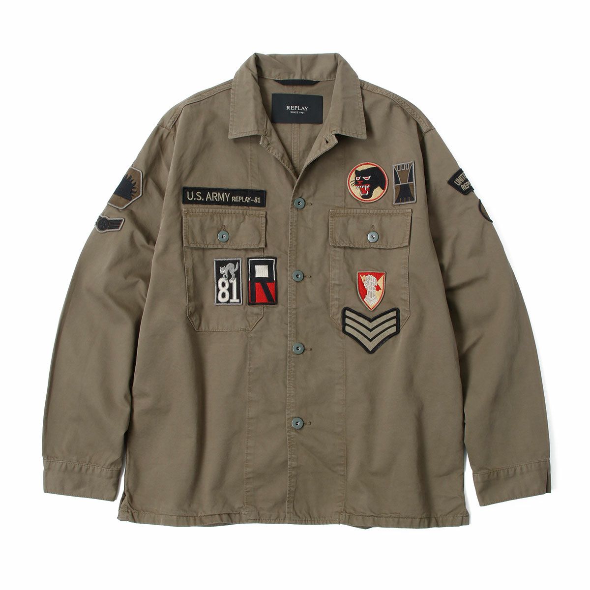 Replay｜ワッペン シャツジャケット｜ファブリック｜ピスタチオ