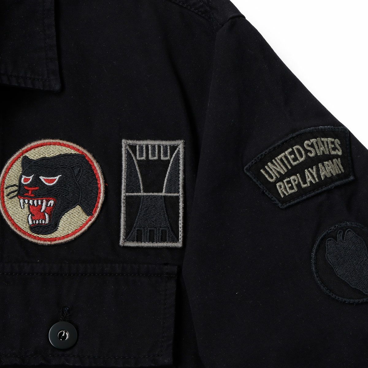 Replay｜ワッペン シャツジャケット｜ファブリック｜ブラック
