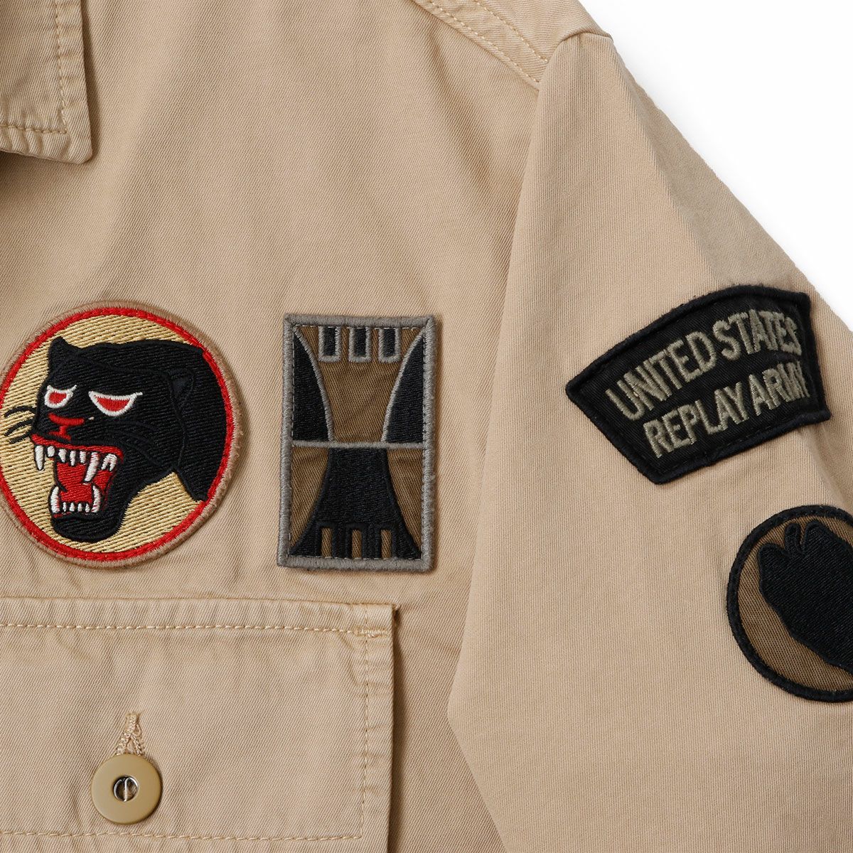 Replay｜ワッペン シャツジャケット｜ファブリック｜カーキ