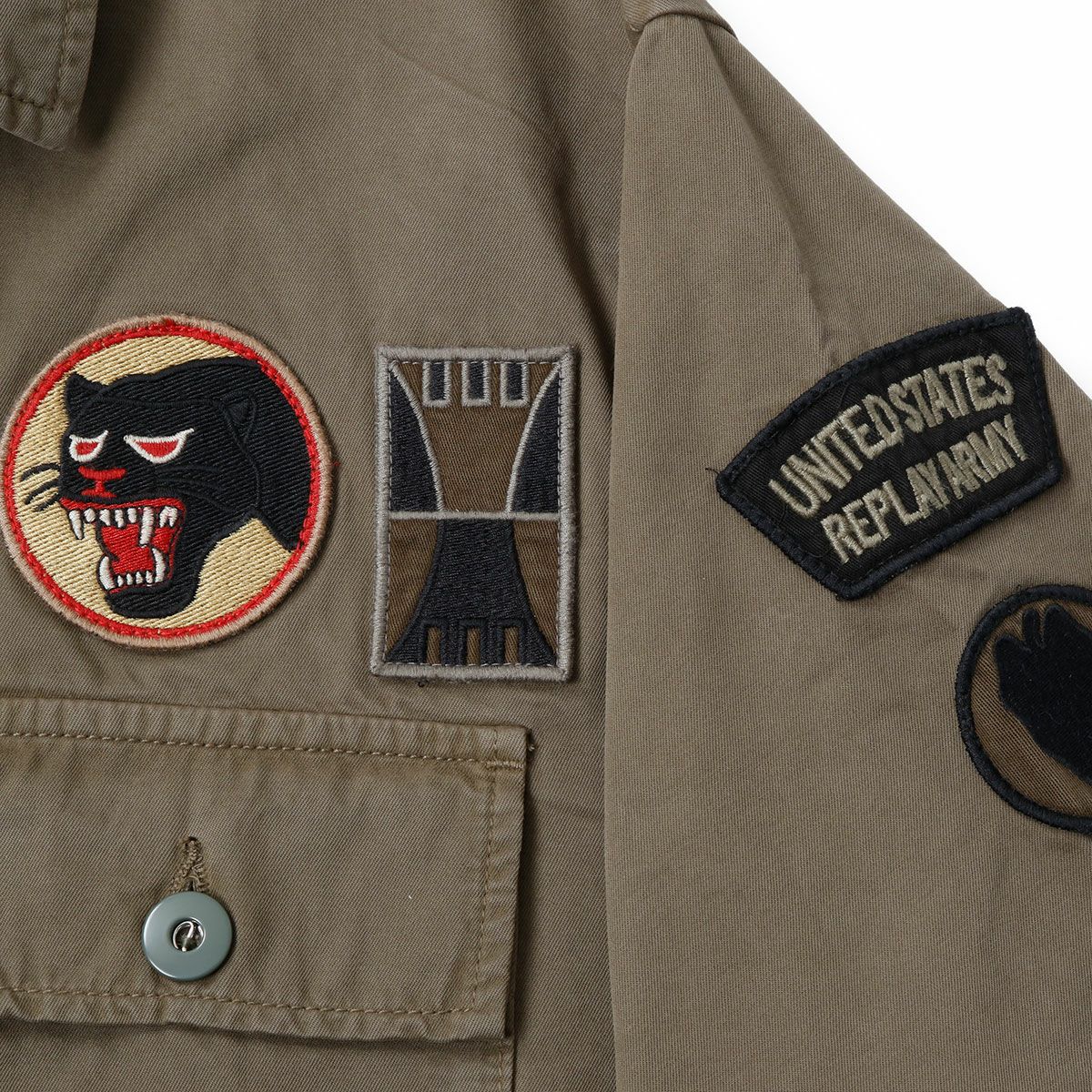 Replay｜ワッペン シャツジャケット｜ファブリック｜ピスタチオ