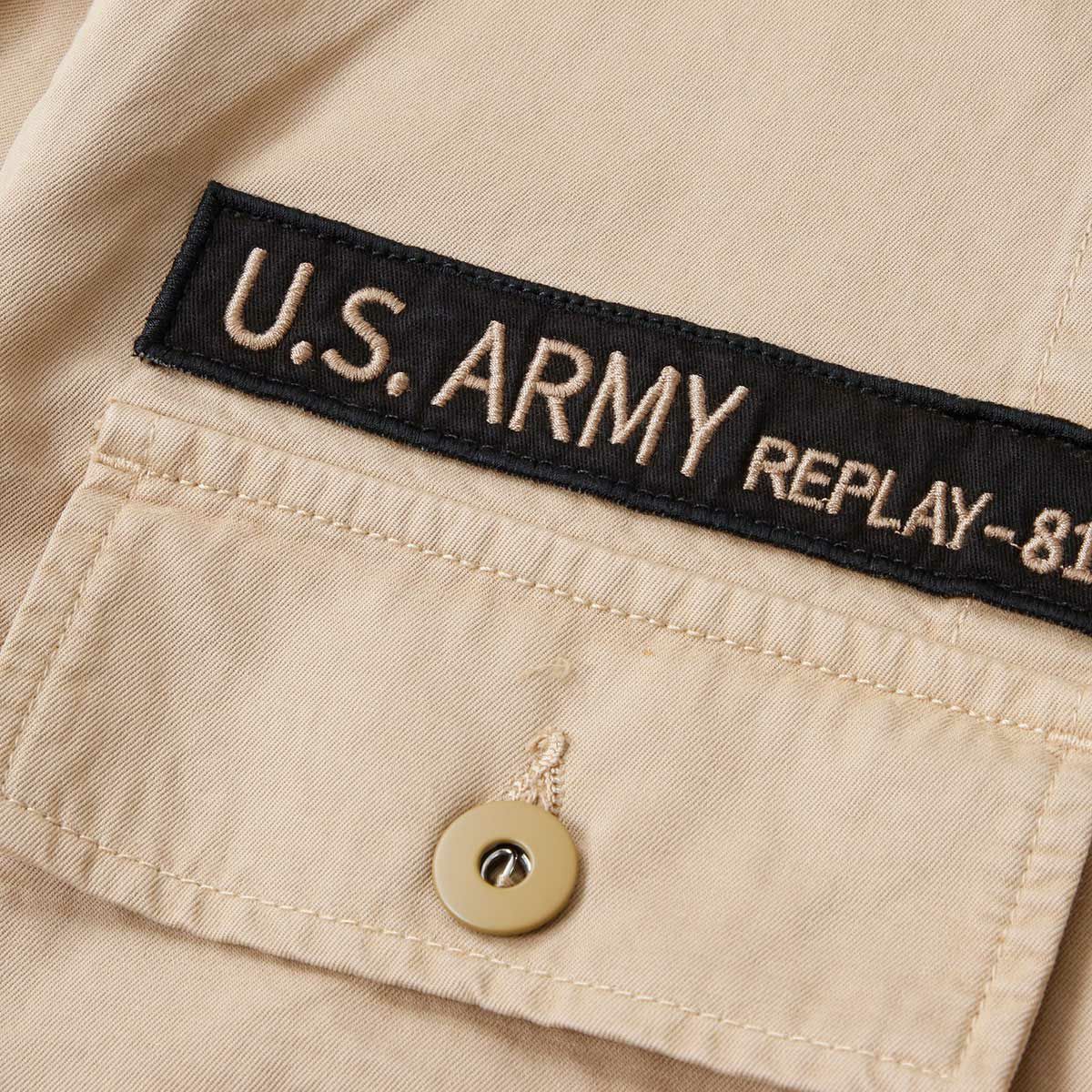 Replay｜ワッペン シャツジャケット｜ファブリック｜カーキ