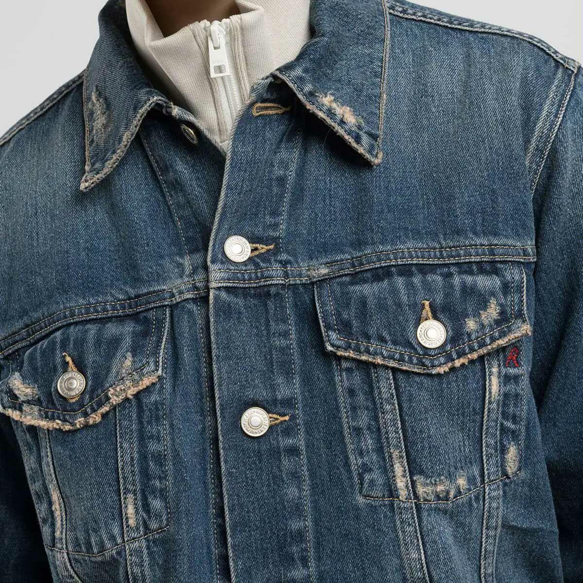 Replay｜デニム ジャケット｜ファブリック｜ダークブルー｜モデル着用