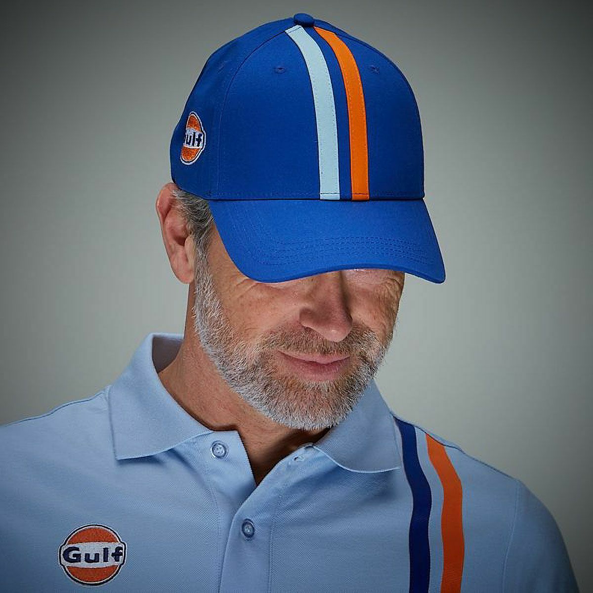 GULF｜ガルフ ストライプ キャップ (サイドステッチ)｜帽子｜ブルー｜モデル着用