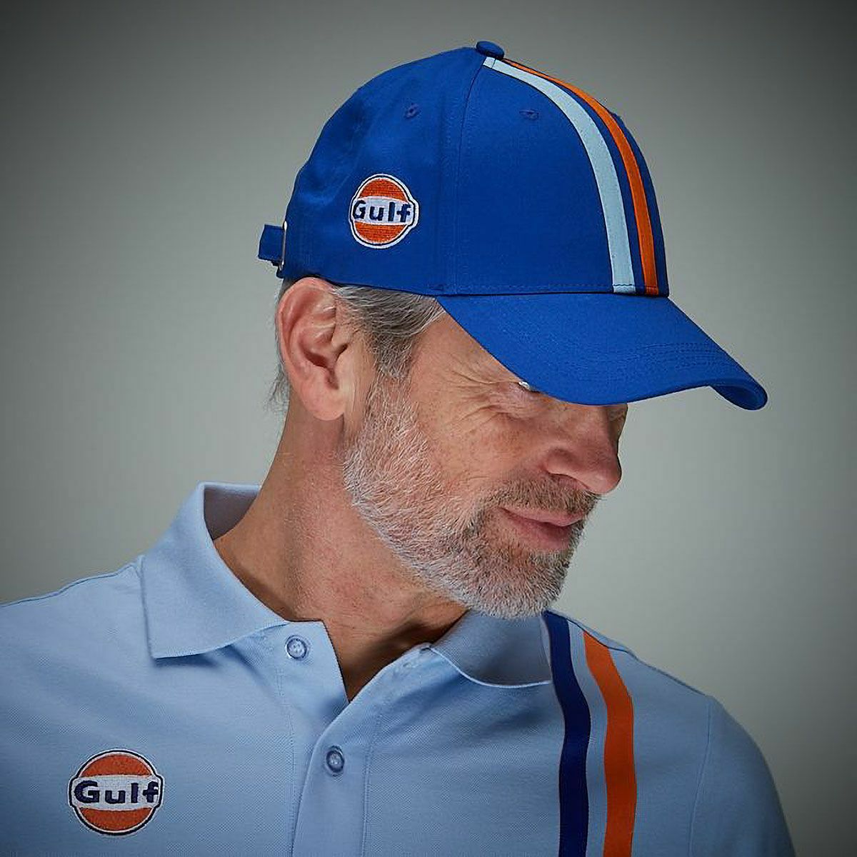 GULF｜ガルフ ストライプ キャップ (サイドステッチ)｜帽子｜ブルー｜モデル着用