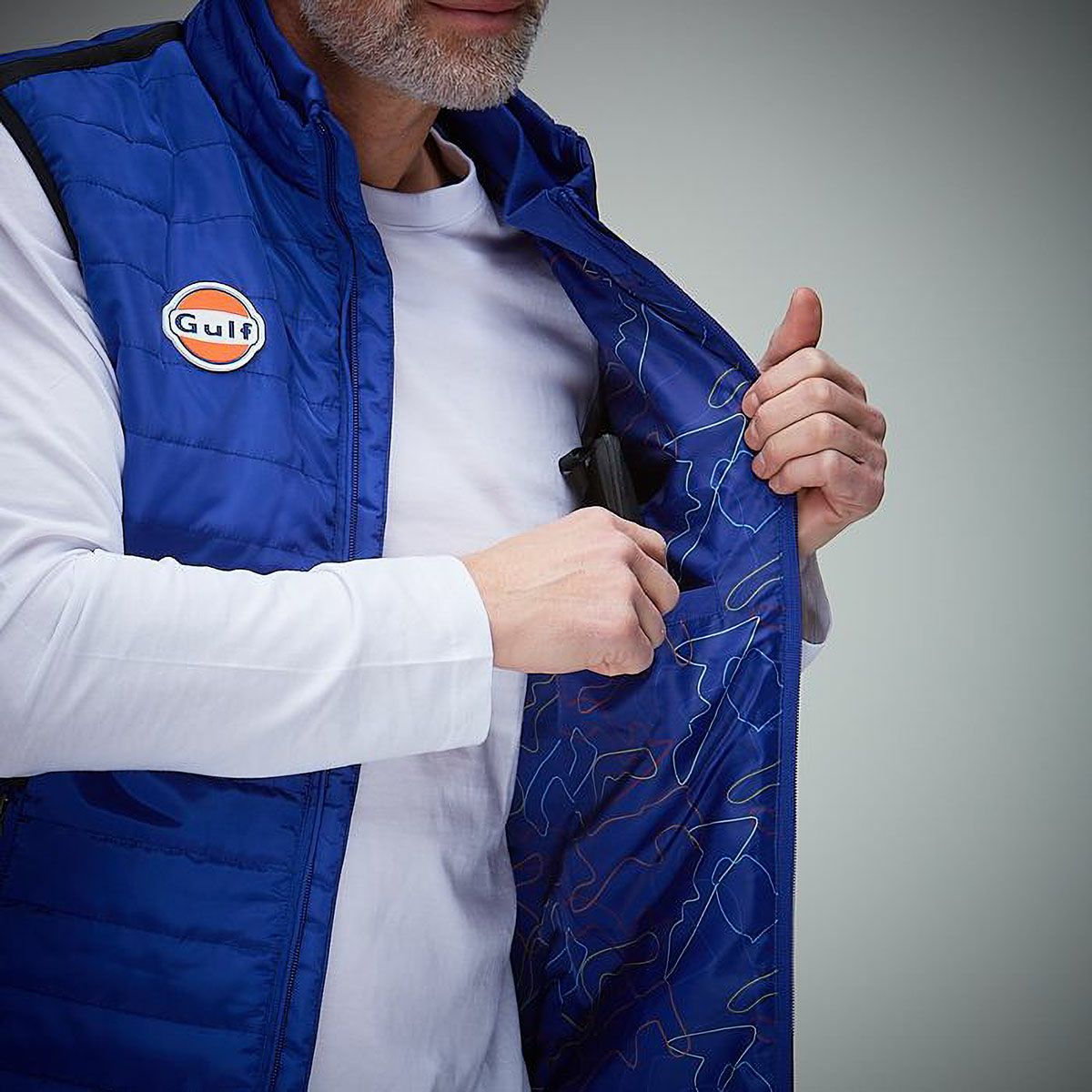 GULF｜ガルフ パフォーマンス ダウンベスト｜ベスト｜ブルー｜モデル着用