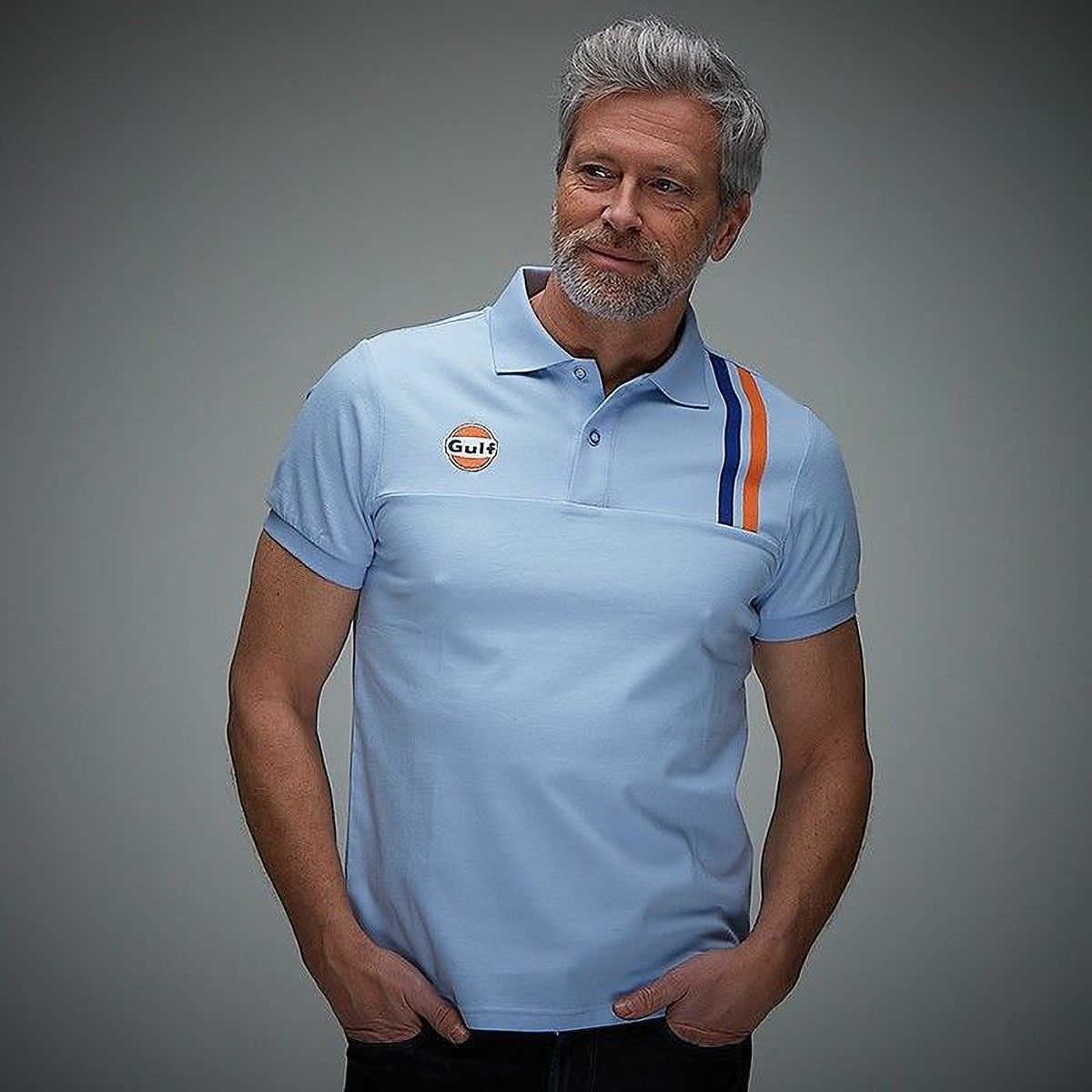 GULF｜ガルフ 1 ポロ｜ポロシャツ｜ライトブルー｜モデル着用