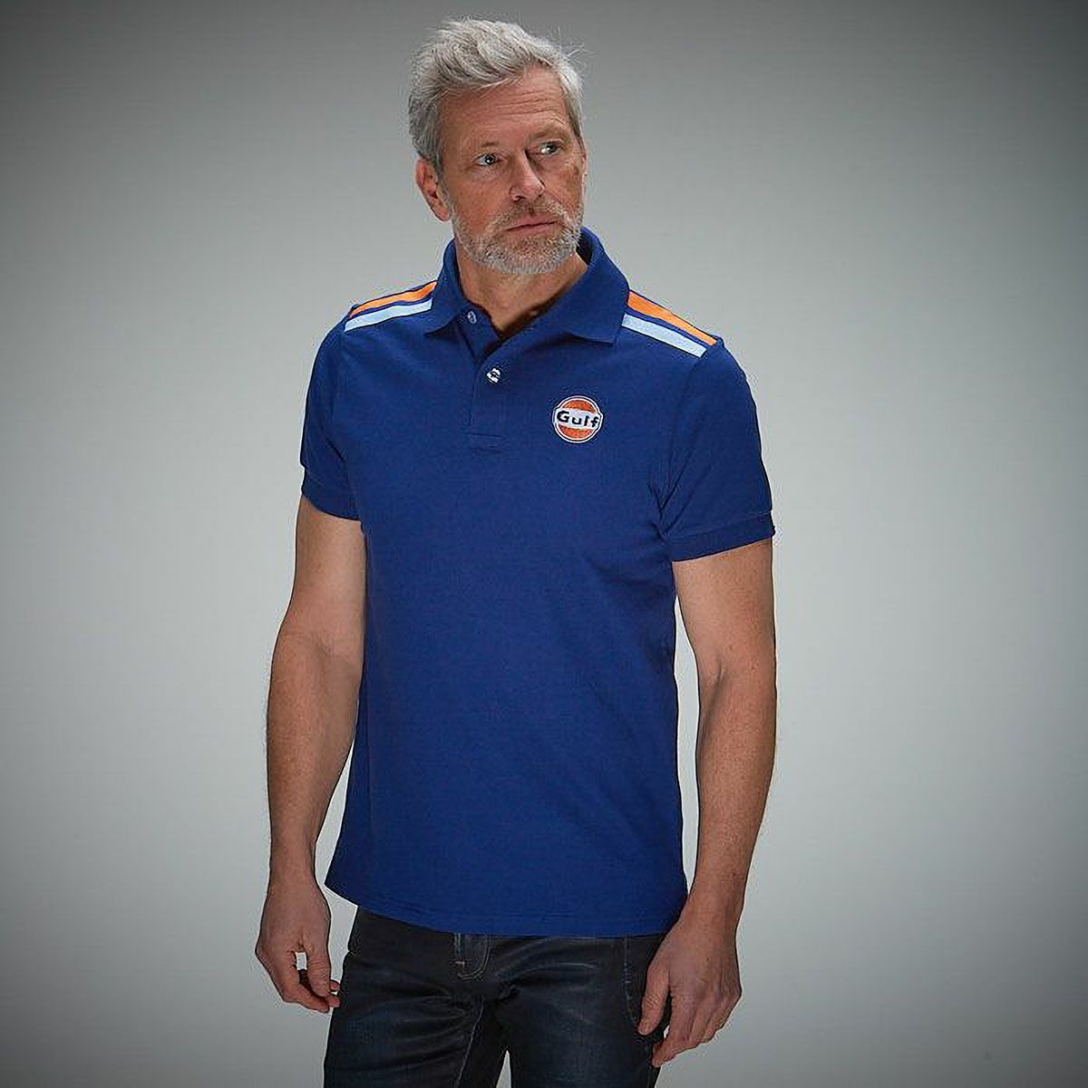GULF｜ガルフ 2 ポロ｜ポロシャツ｜ブルー｜モデル着用