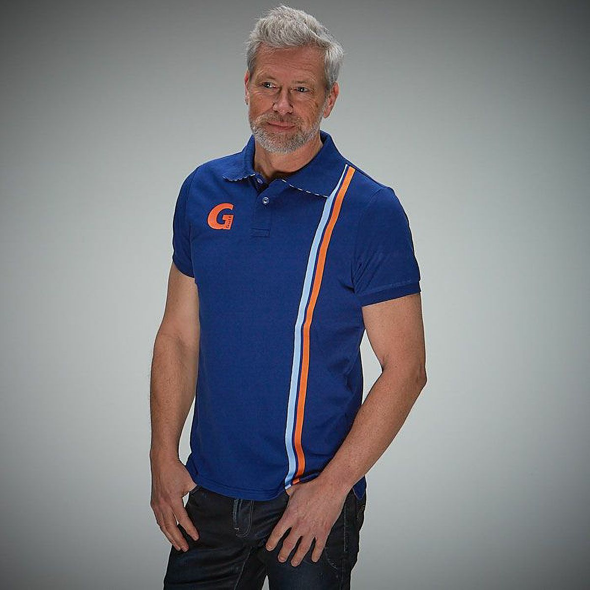 GULF｜ガルフ 4 ポロ｜ポロシャツ｜ブルー｜モデル着用