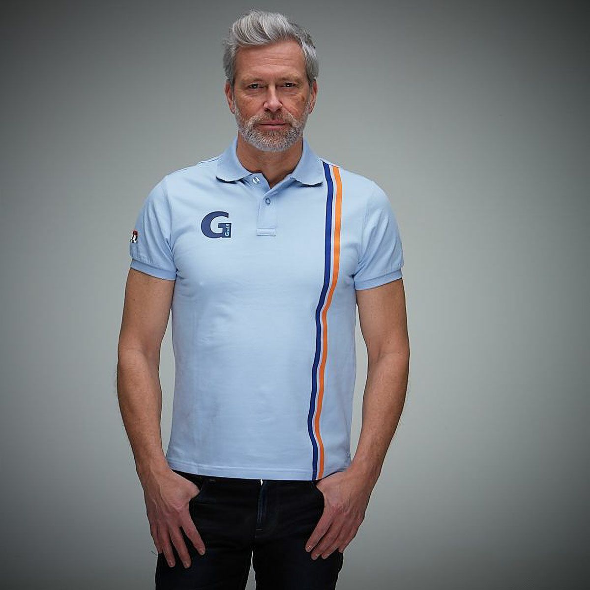 GULF｜ガルフ 4 ポロ｜ポロシャツ｜ライトブルー｜モデル着用