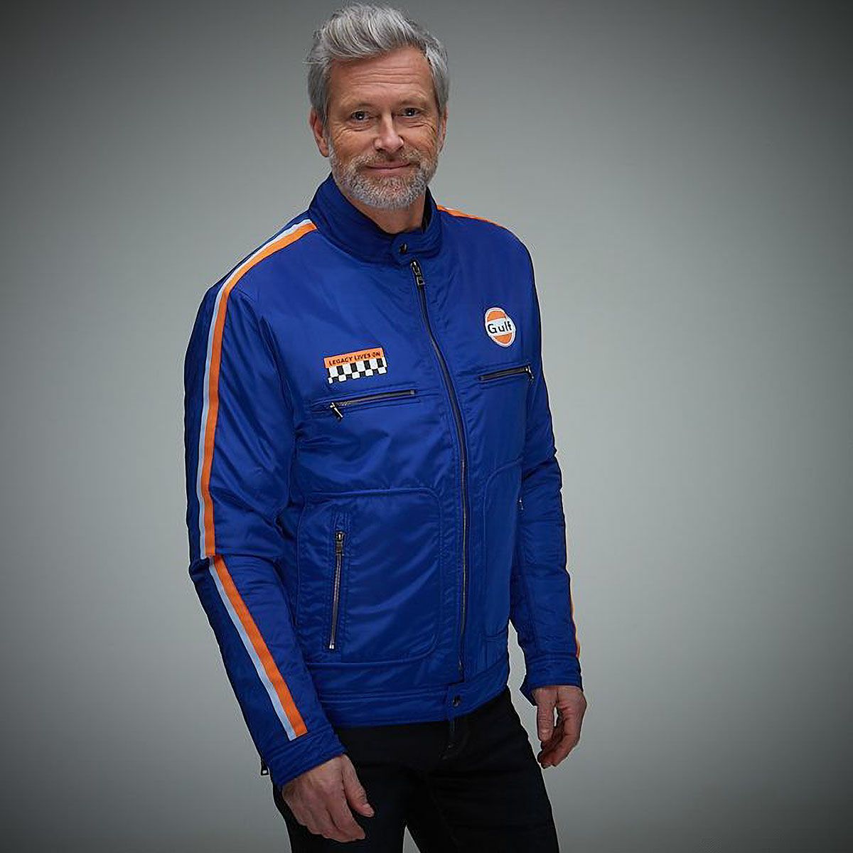 GULF｜ガルフ レーシング ジャケット｜アウター｜ブルー｜モデル着用