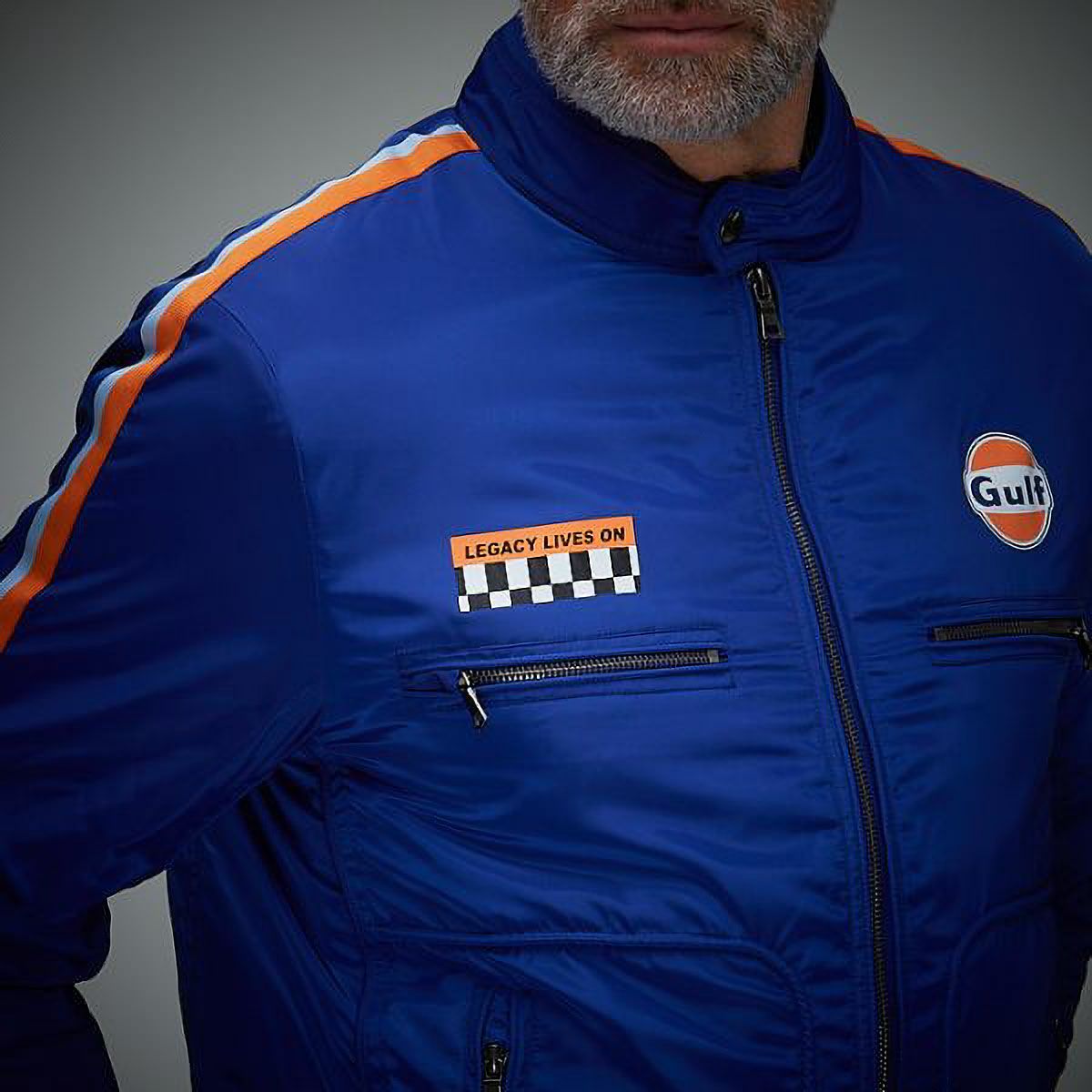 GULF｜ガルフ レーシング ジャケット｜アウター｜ブルー｜モデル着用
