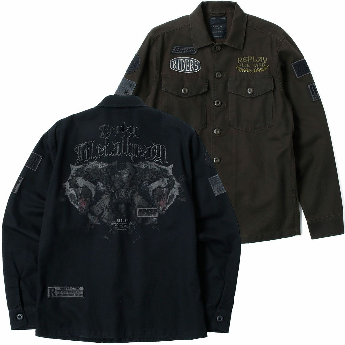 Replay｜コットン ステイン アーミー ジャケット｜ファブリック