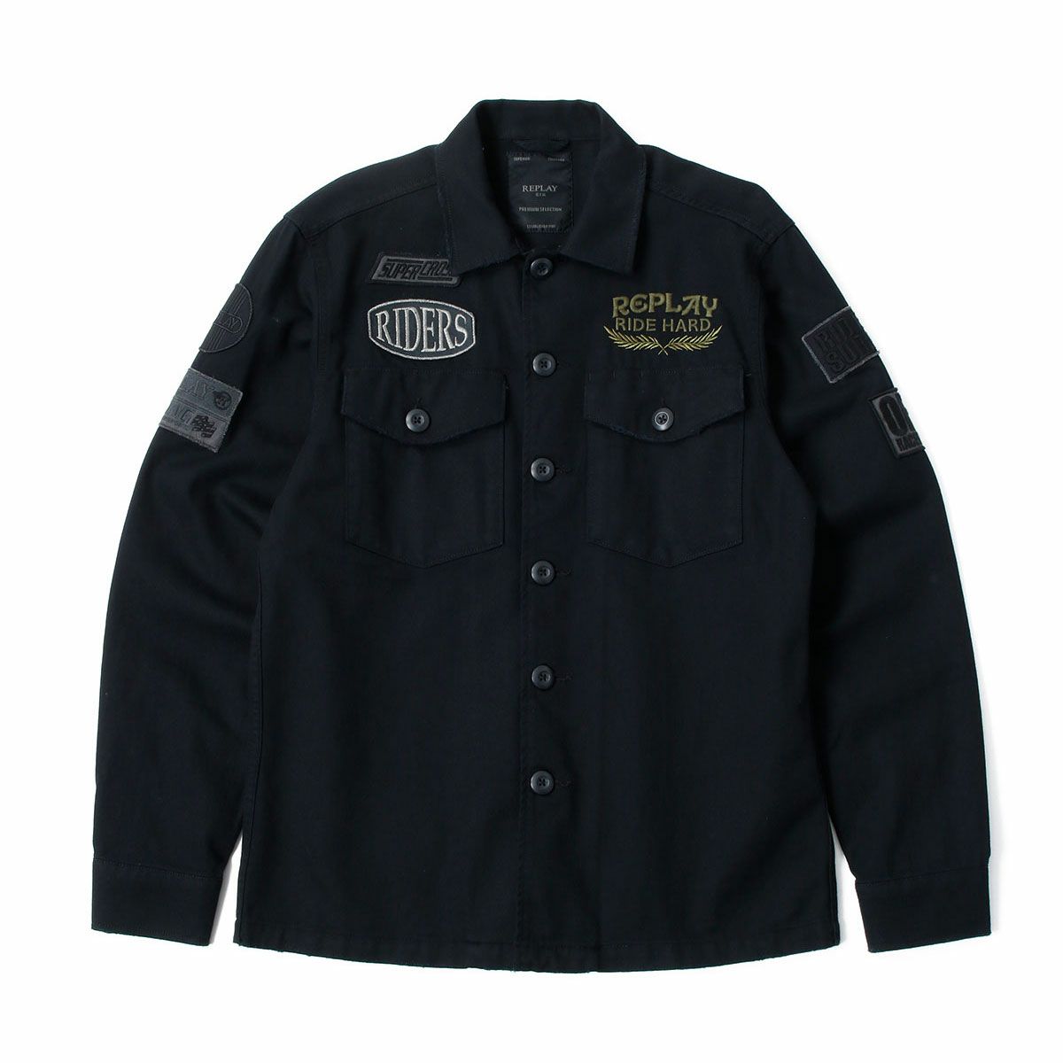 Replay｜コットン ステイン アーミー ジャケット｜ファブリック｜チャコール