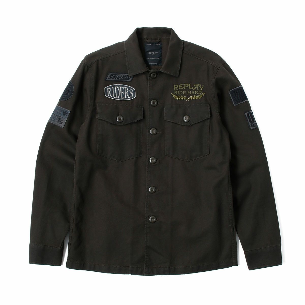 ｃReplay｜コットン ステイン アーミー ジャケット｜ファブリック｜ダークオリーブ