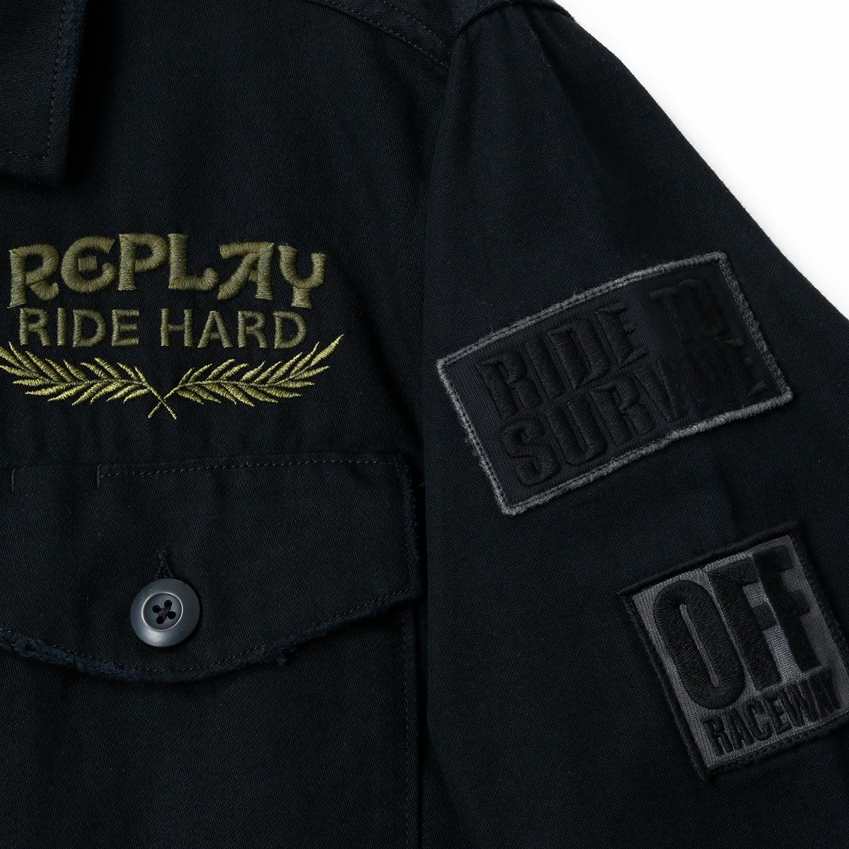 Replay｜コットン ステイン アーミー ジャケット｜ファブリック｜チャコール