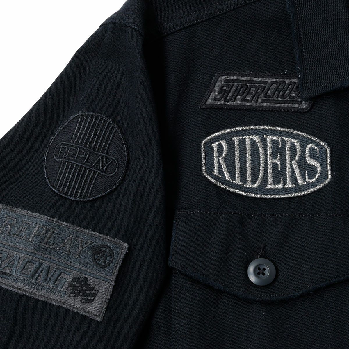 Replay｜コットン ステイン アーミー ジャケット｜ファブリック｜チャコール