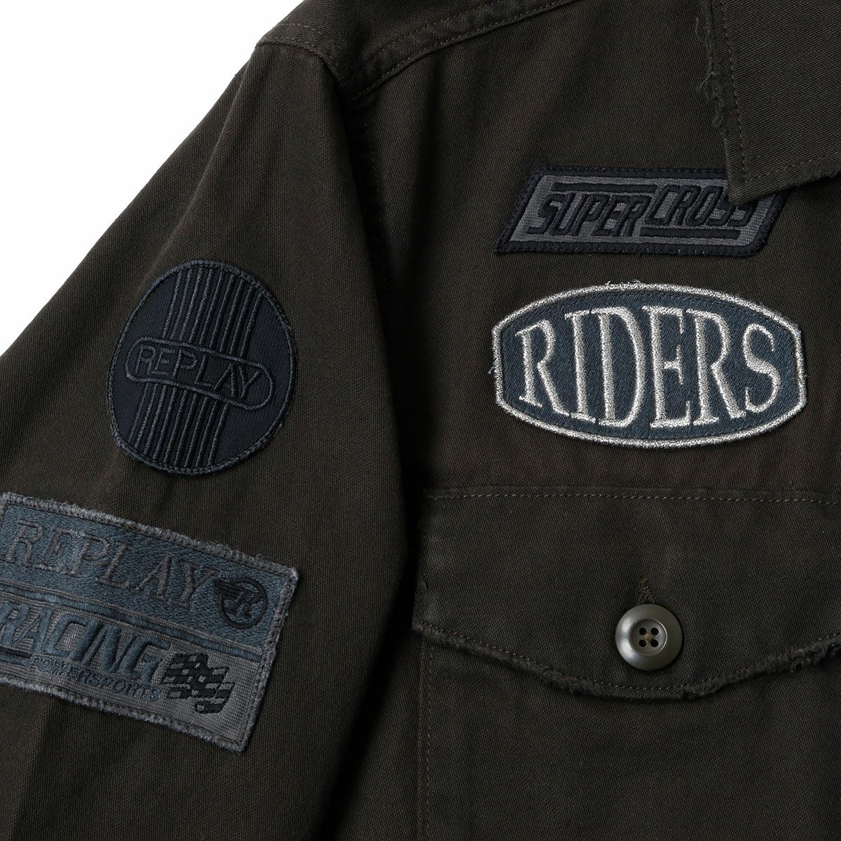 ｃReplay｜コットン ステイン アーミー ジャケット｜ファブリック｜ダークオリーブ