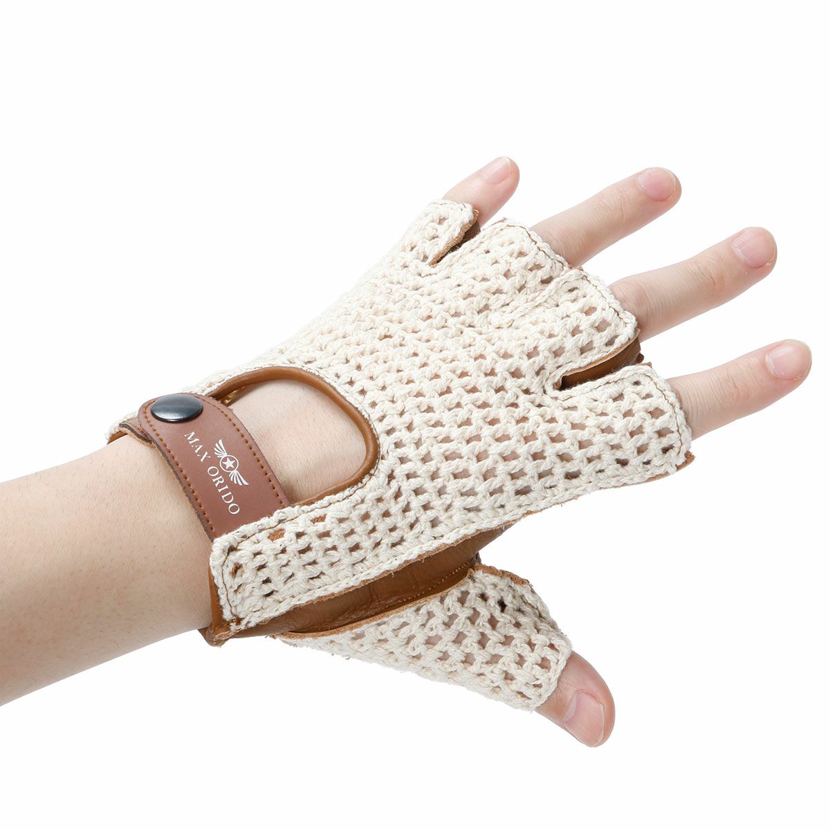 MAX ORIDO｜MAX ORIDO フィンガーレス ドライビング グローブ｜ハーフ｜ブラウン×アイボリー