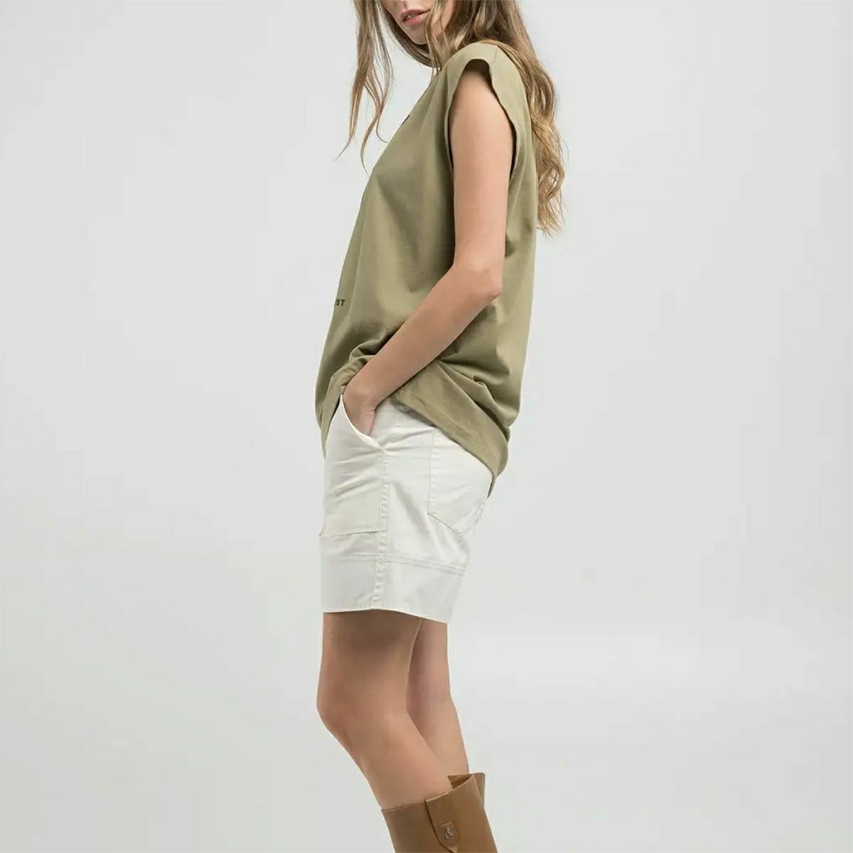 Replay｜ボーイフィット フォトプリント Tシャツ｜ライトミリタリー｜モデル着用