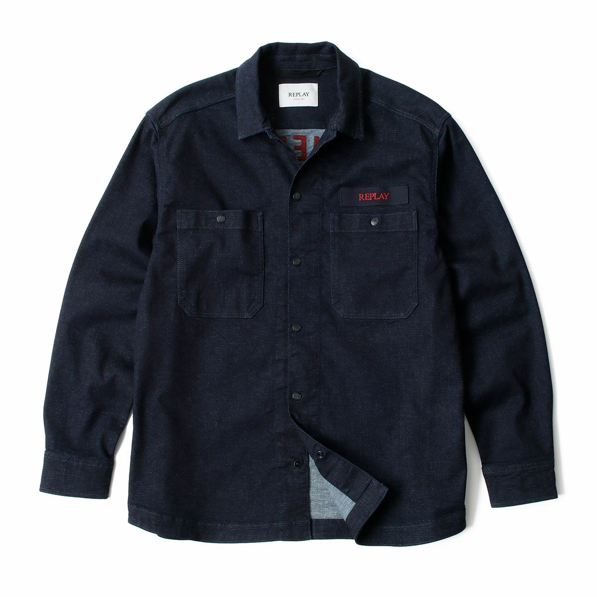 Replay｜レタリング デニムシャツ｜ファブリック｜ダークブルー
