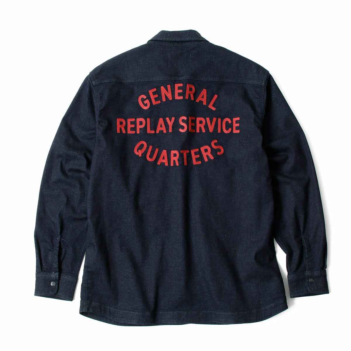 Replay｜レタリング デニムシャツ｜ファブリック｜ダークブルー