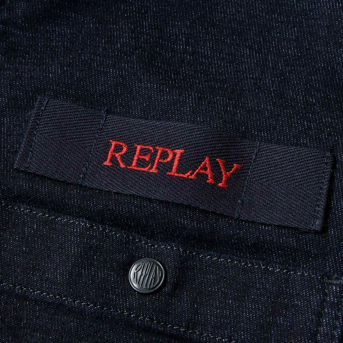 Replay｜レタリング デニムシャツ｜ファブリック｜ダークブルー