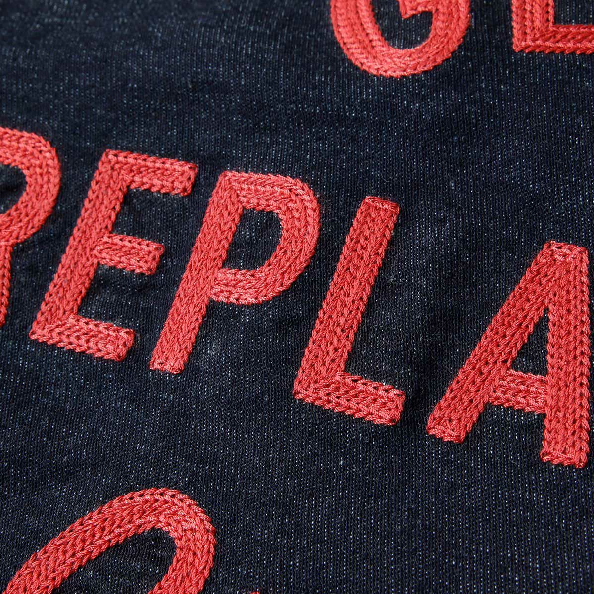 Replay｜レタリング デニムシャツ｜ファブリック｜ダークブルー