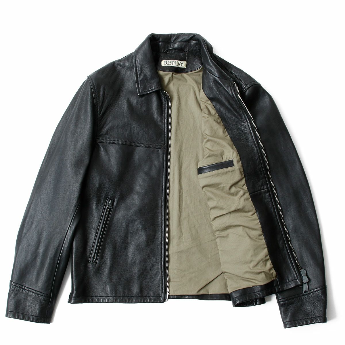 Replay｜ワックスレザージャケット｜ブラック