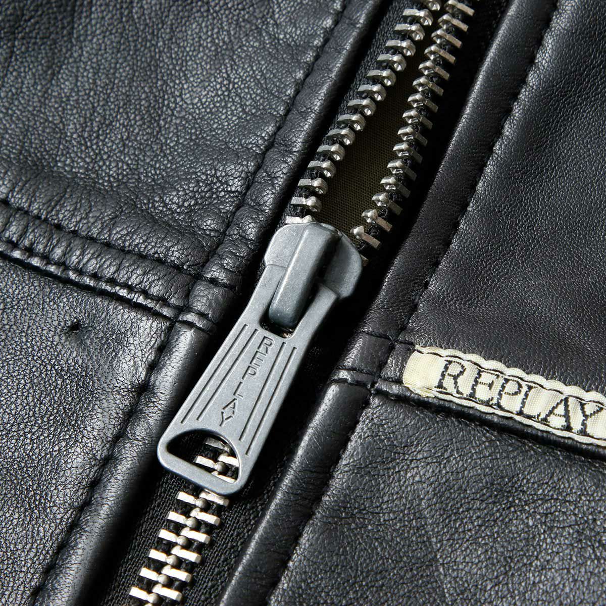 Replay｜ワックスレザージャケット｜ブラック