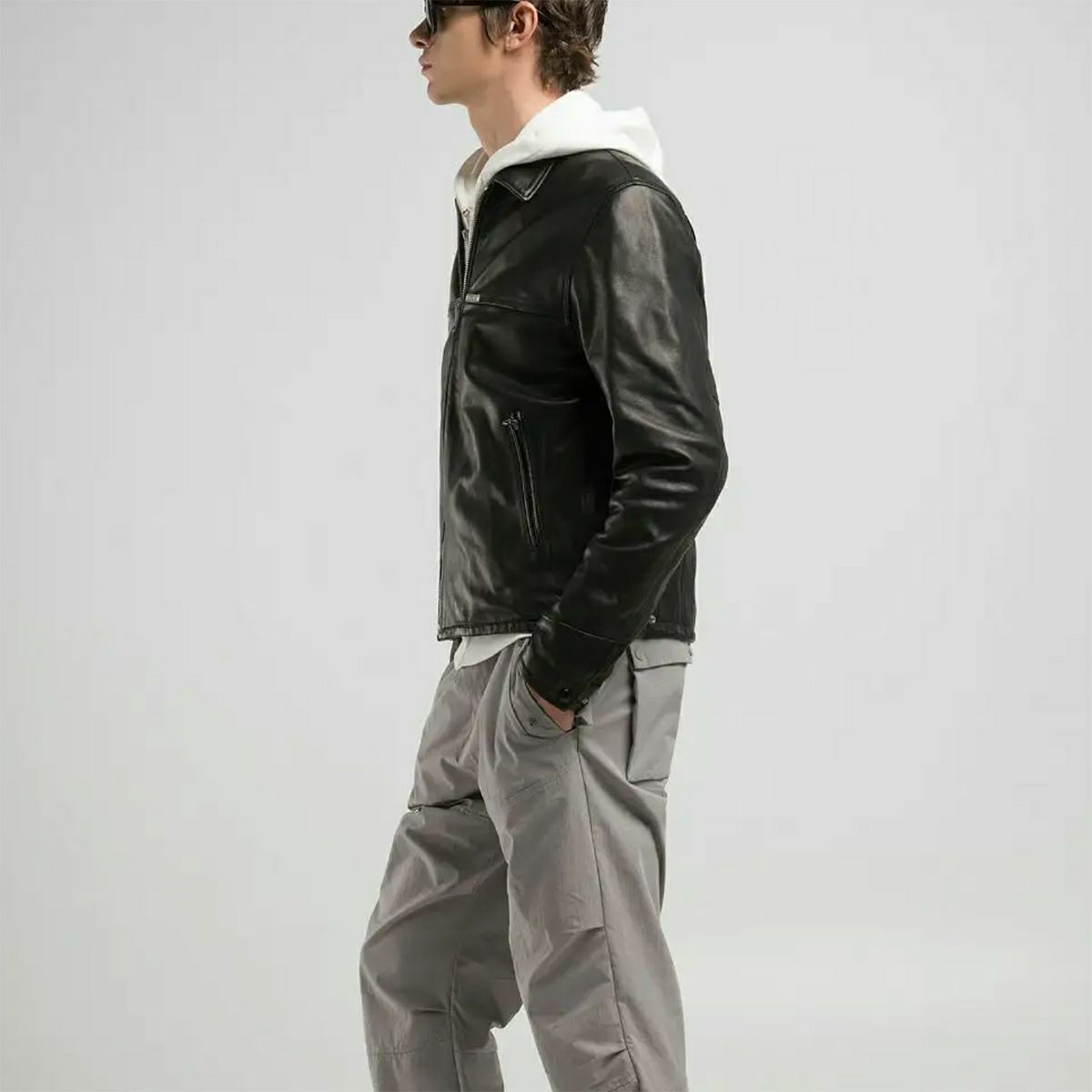 Replay｜ワックスレザージャケット｜ブラック｜モデル着用