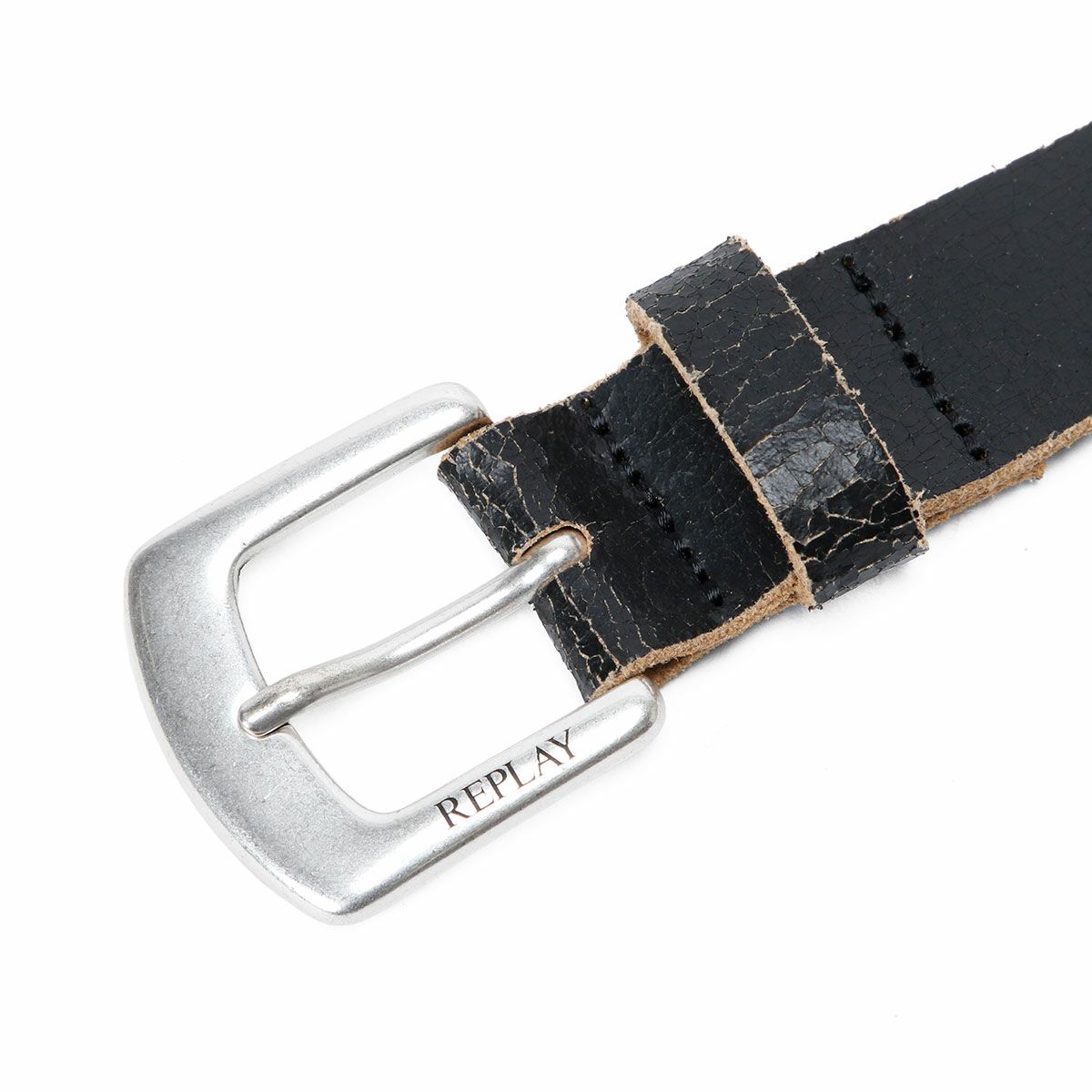 Replay｜クラックエフェクト スタッズ レザーベルト｜ブラック